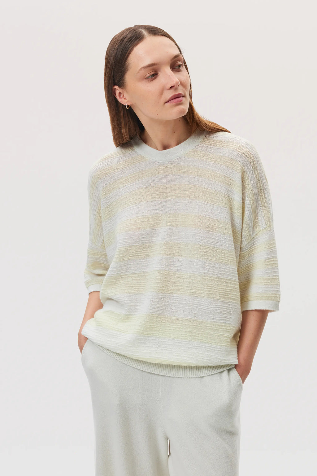 Johnstons of Elgin - Textured Stripe Oversized Cashmere T - Shirt