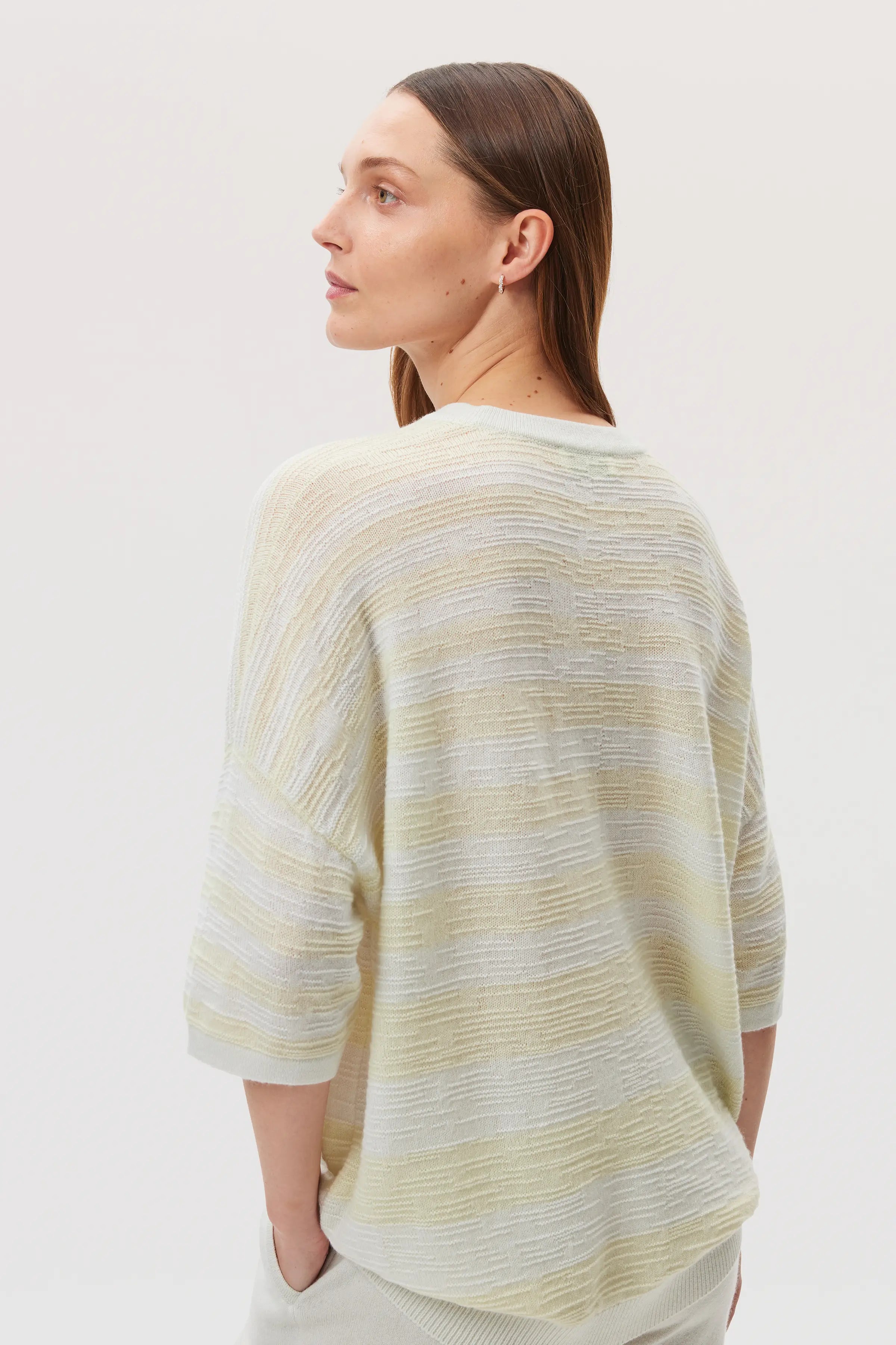 Johnstons of Elgin - Textured Stripe Oversized Cashmere T - Shirt