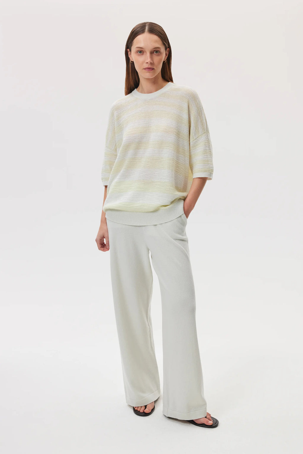 Johnstons of Elgin - Textured Stripe Oversized Cashmere T - Shirt