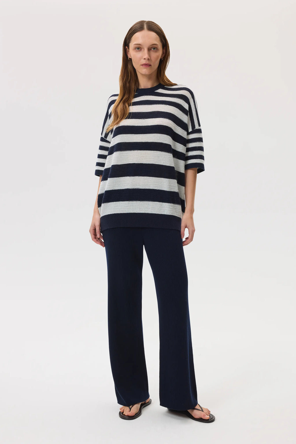 Johnstons of Elgin - Textured Stripe Oversized Cashmere T - Shirt