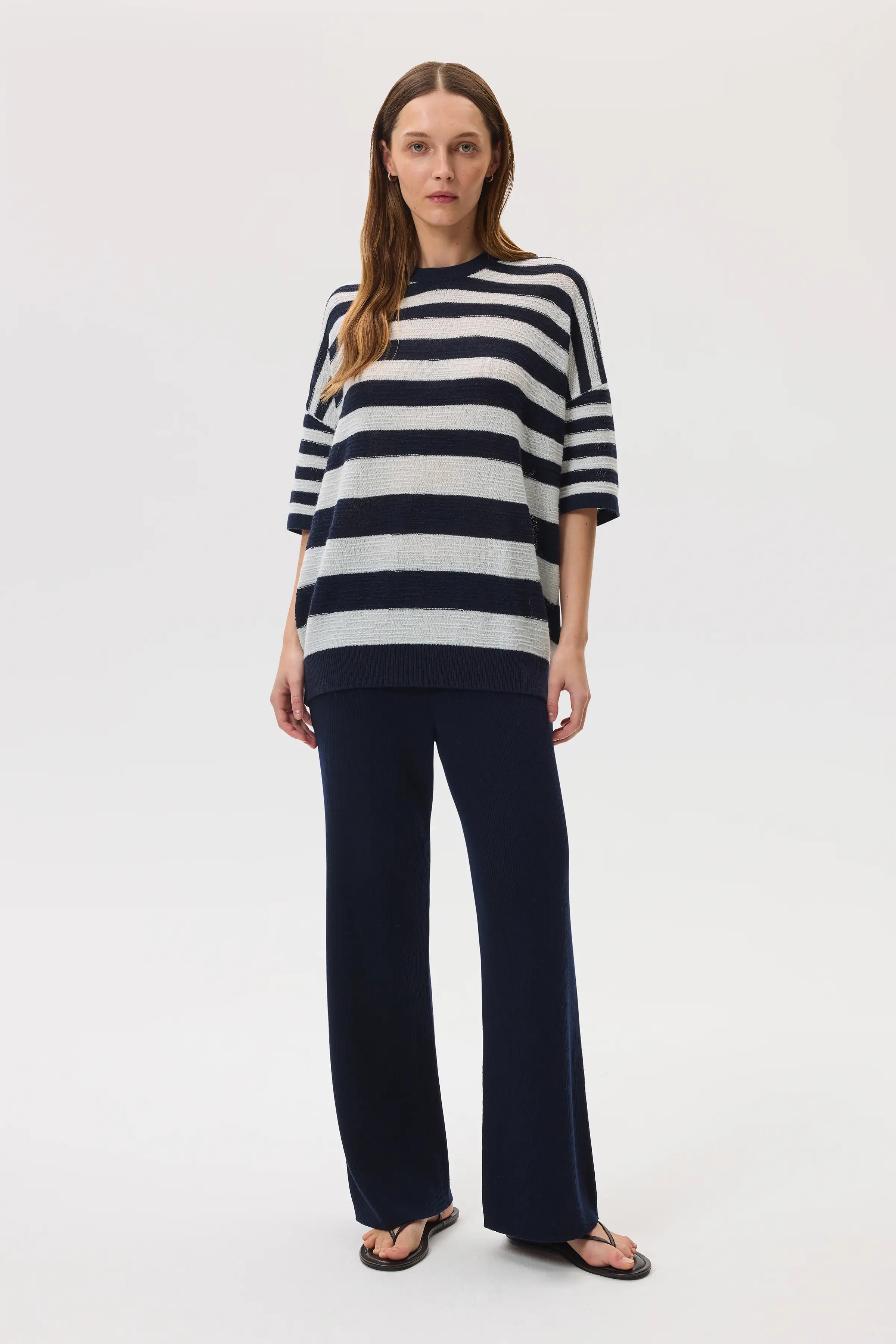 Johnstons of Elgin - Textured Stripe Oversized Cashmere T - Shirt