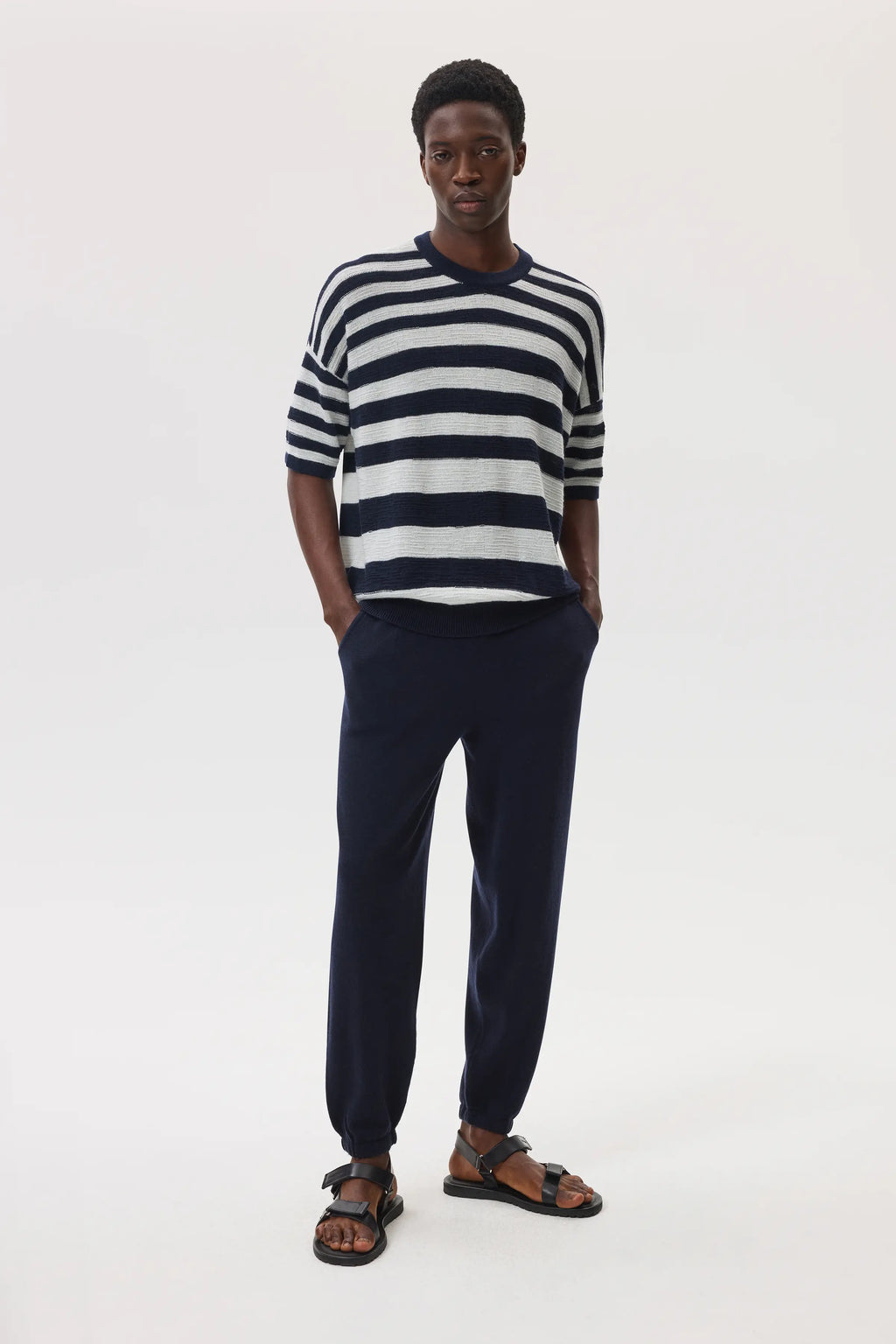 Johnstons of Elgin - Textured Stripe Oversized Cashmere T - Shirt
