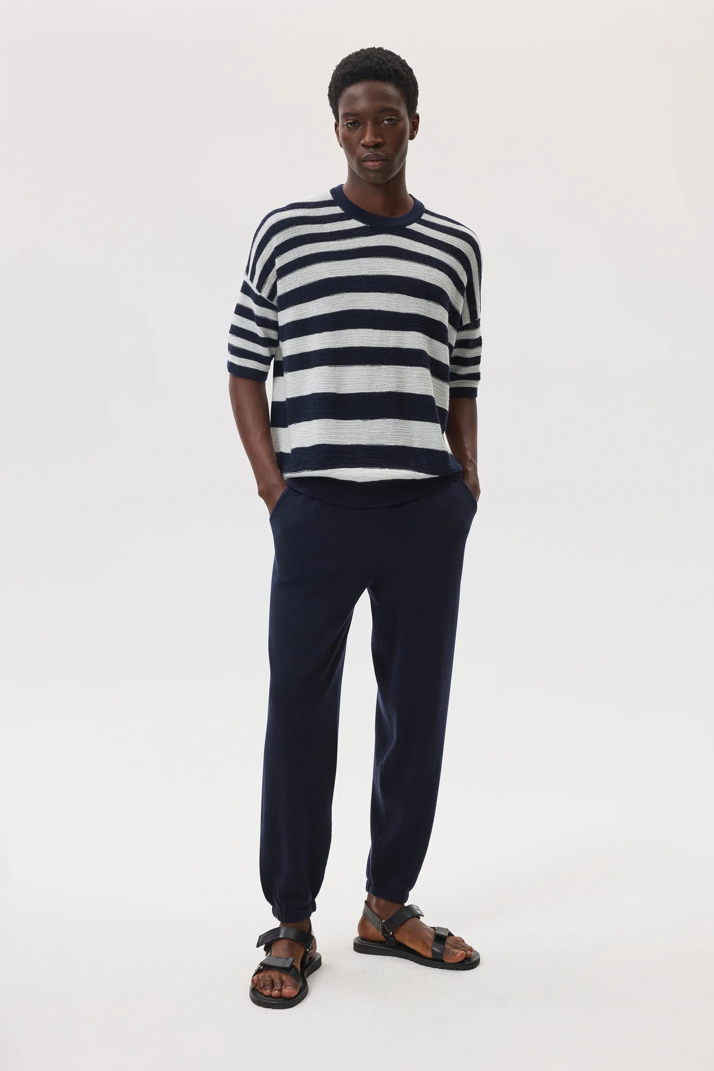 Johnstons of Elgin - Textured Stripe Oversized Cashmere T - Shirt