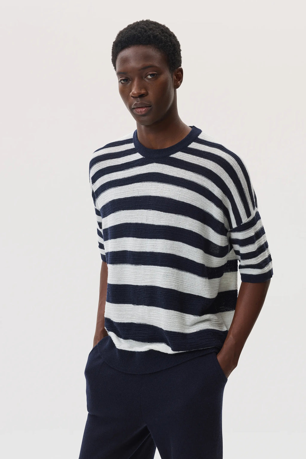 Johnstons of Elgin - Textured Stripe Oversized Cashmere T - Shirt