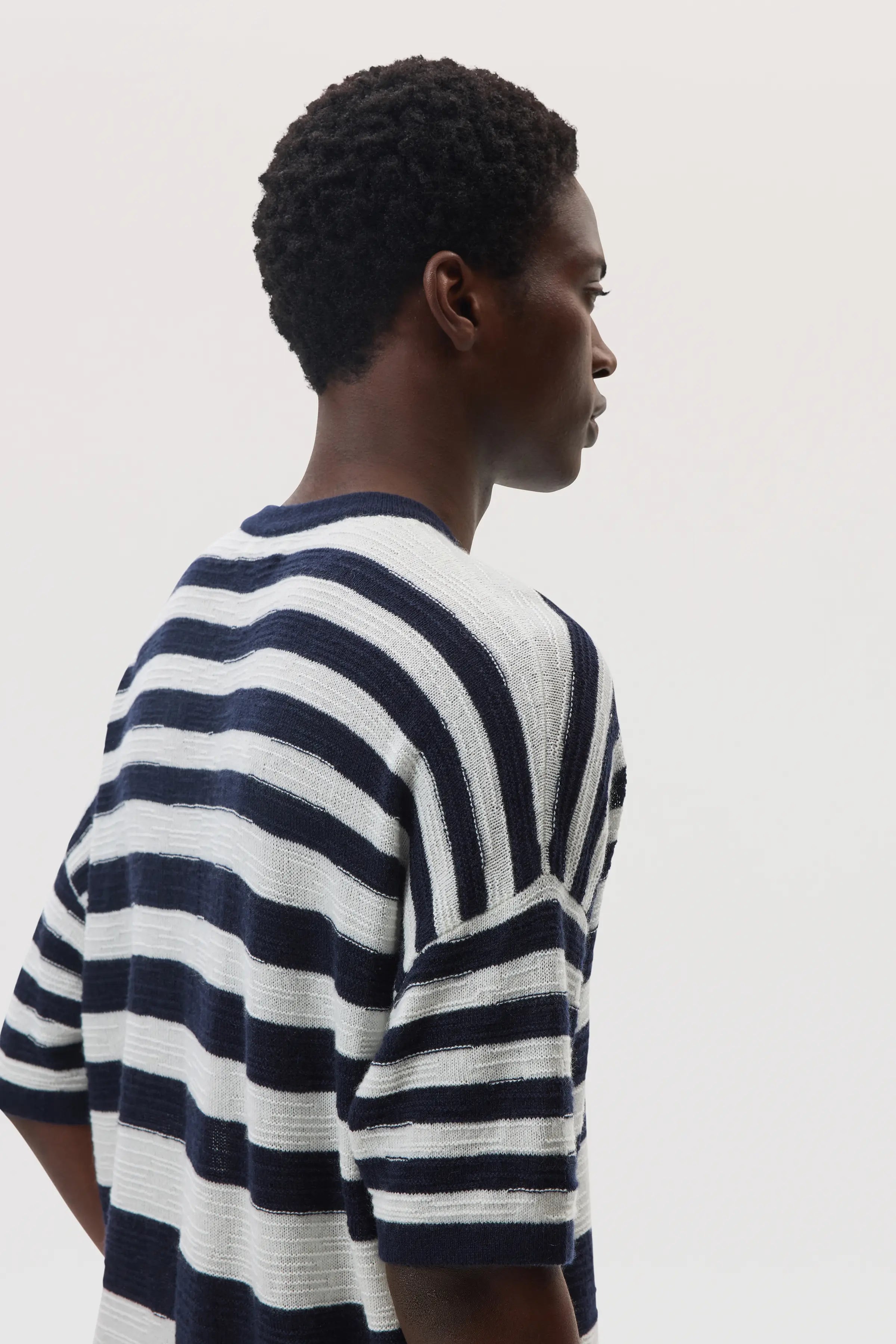 Johnstons of Elgin - Textured Stripe Oversized Cashmere T - Shirt