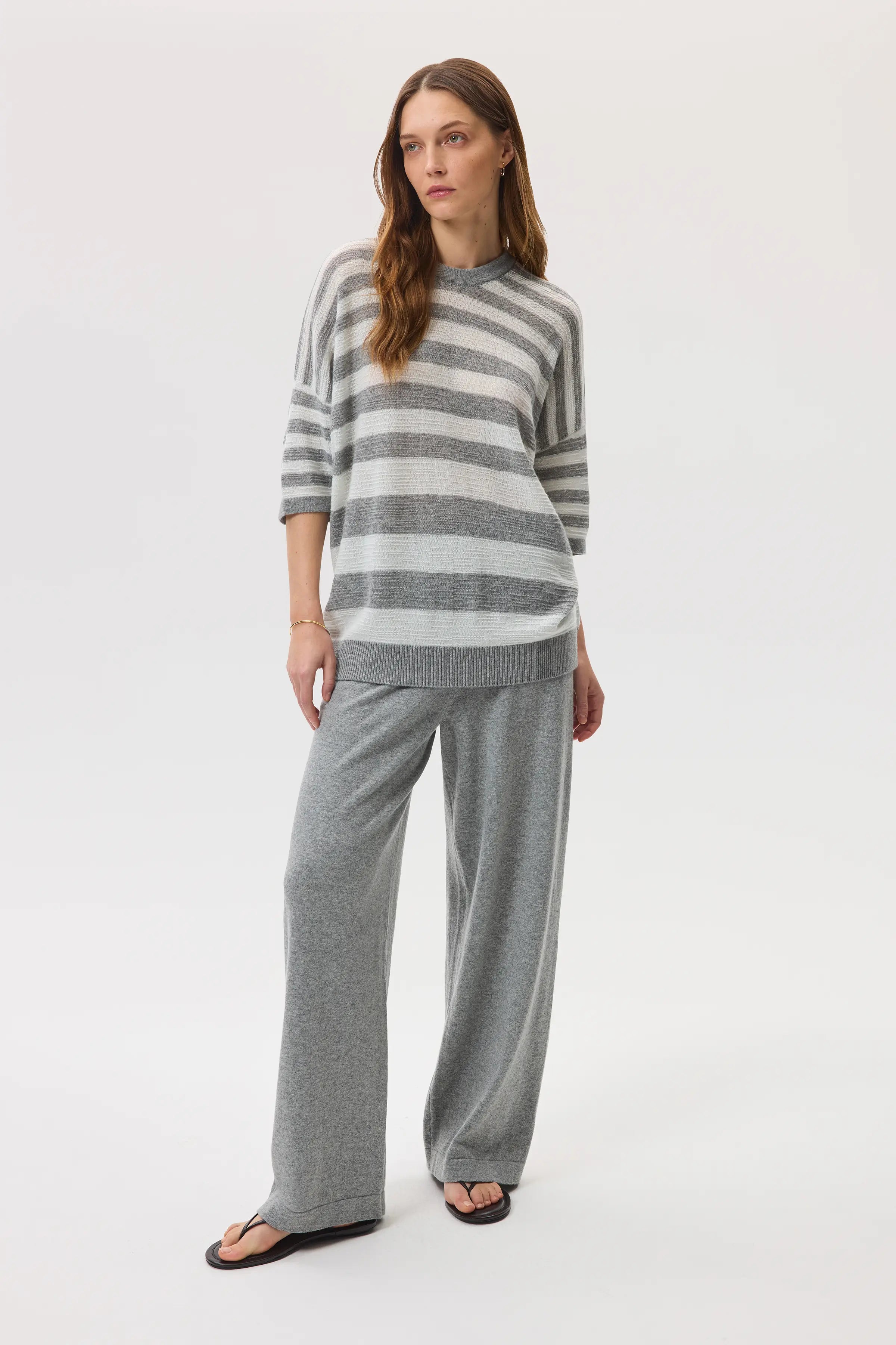 Johnstons of Elgin - Textured Stripe Oversized Cashmere T - Shirt