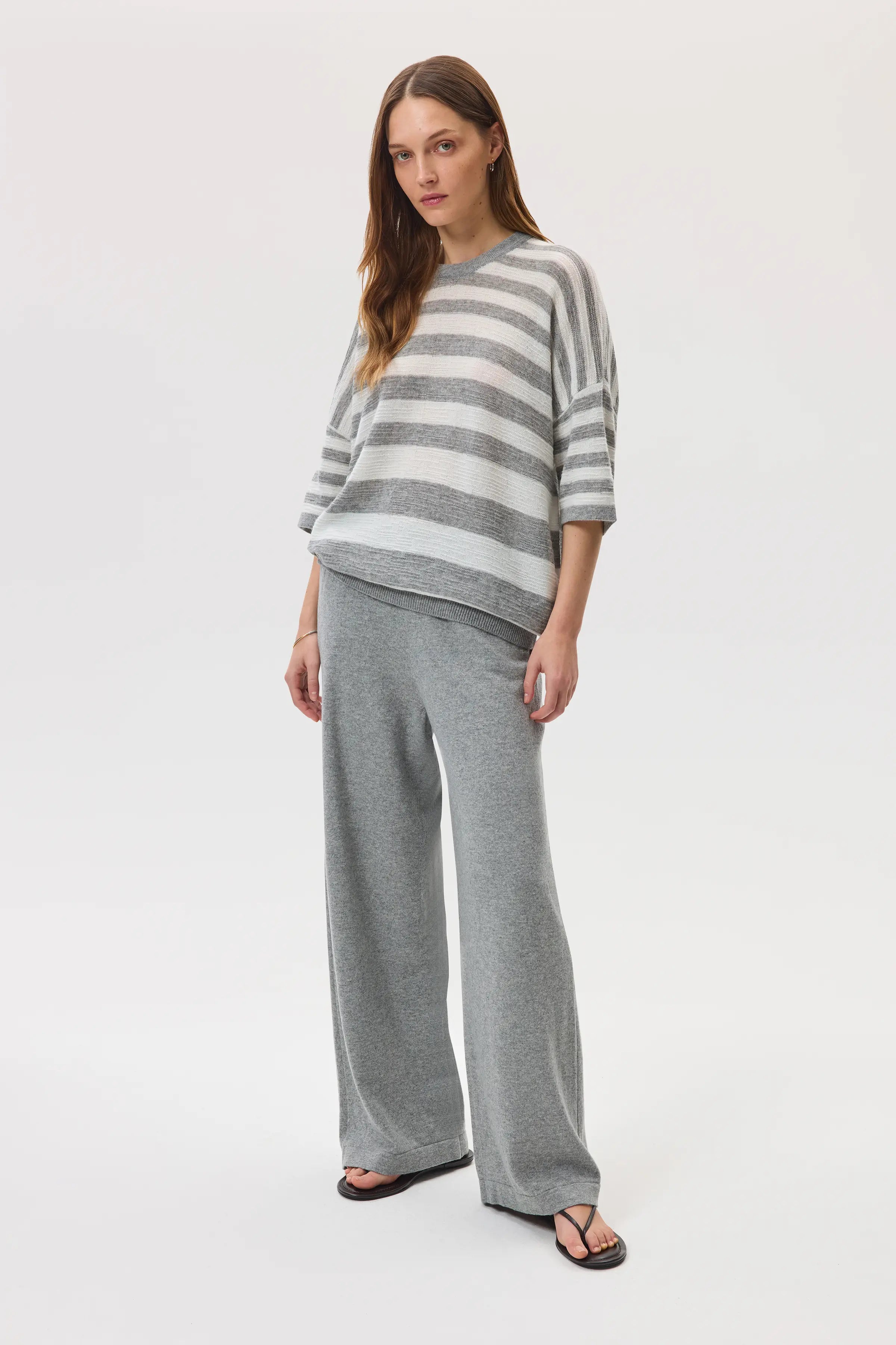 Johnstons of Elgin - Textured Stripe Oversized Cashmere T - Shirt
