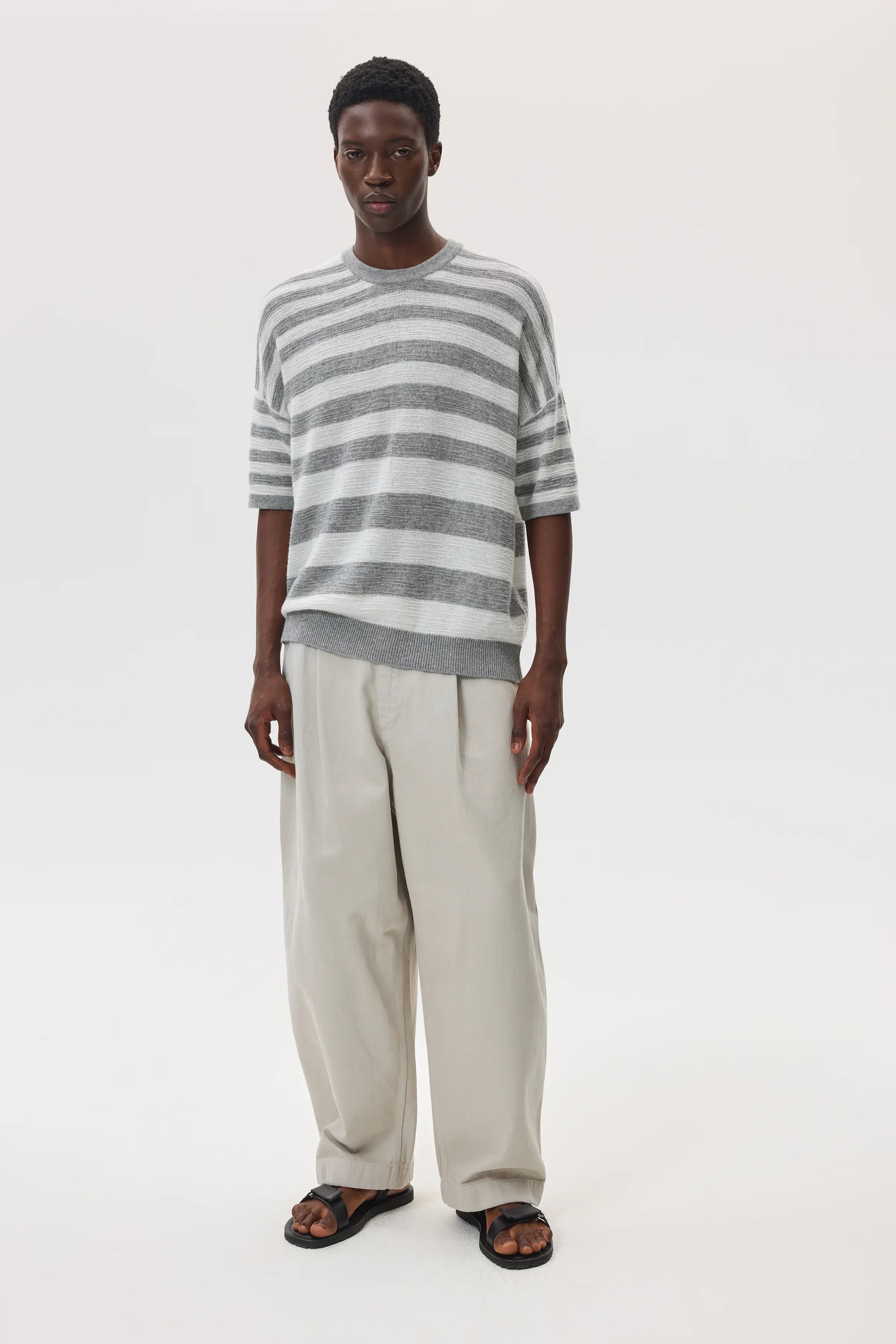 Johnstons of Elgin - Textured Stripe Oversized Cashmere T - Shirt