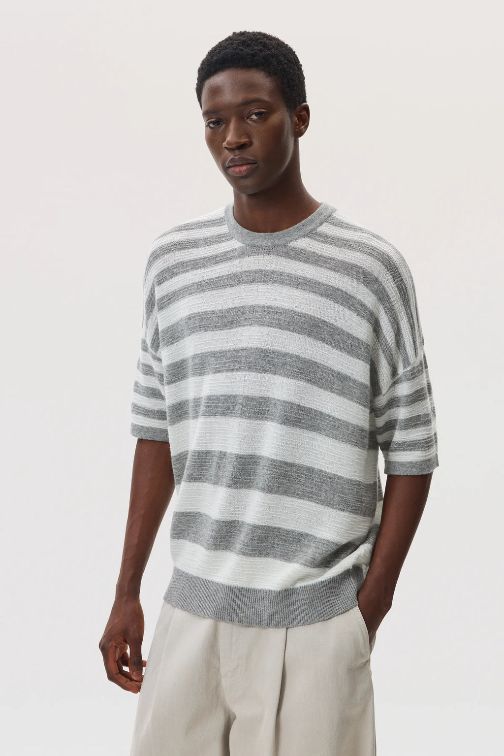Johnstons of Elgin - Textured Stripe Oversized Cashmere T - Shirt