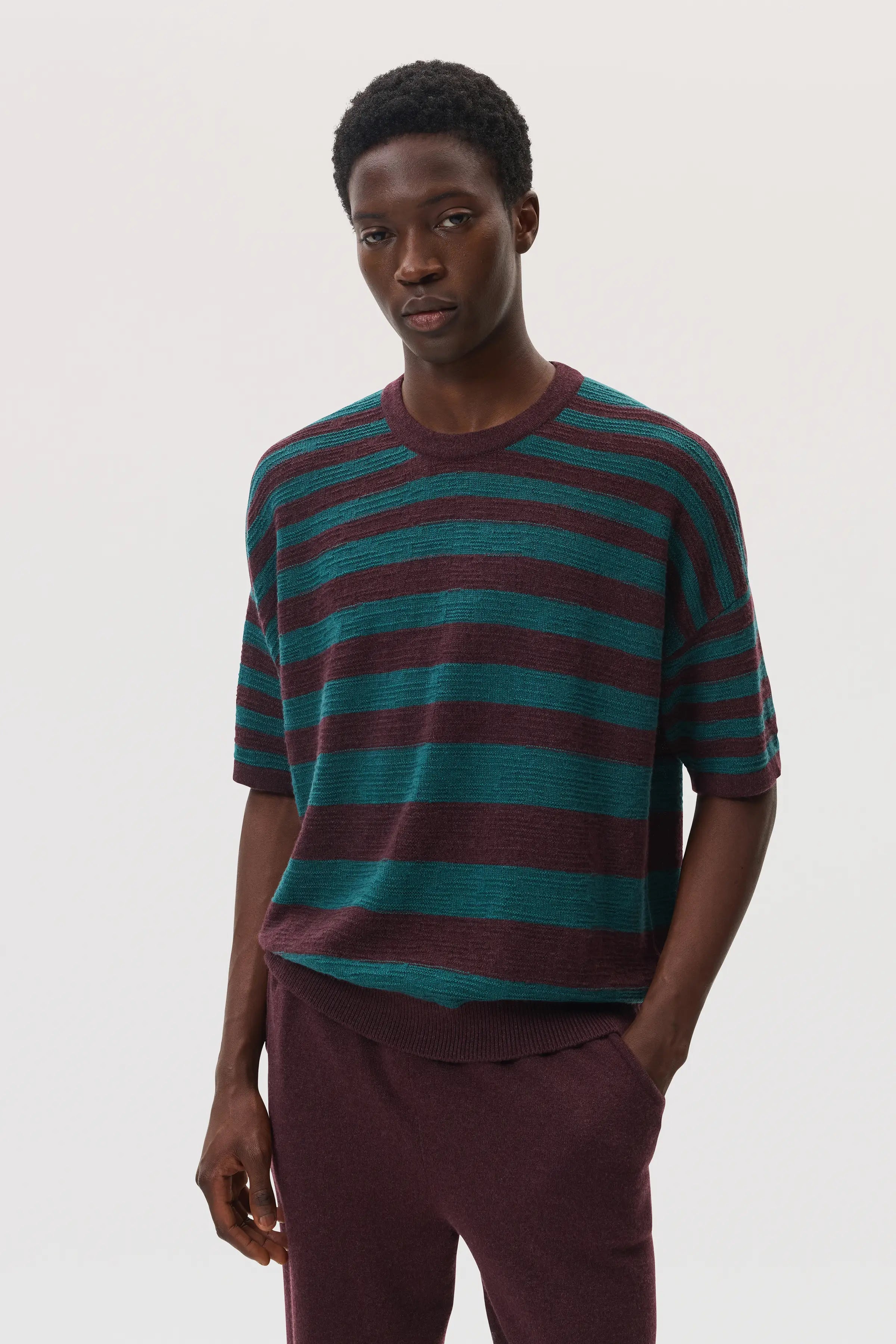 Johnstons of Elgin - Textured Stripe Oversized Cashmere T - Shirt