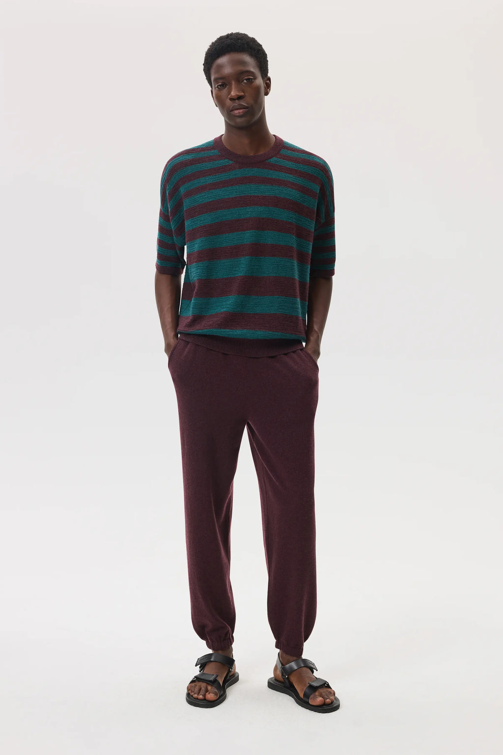 Johnstons of Elgin - Textured Stripe Oversized Cashmere T - Shirt