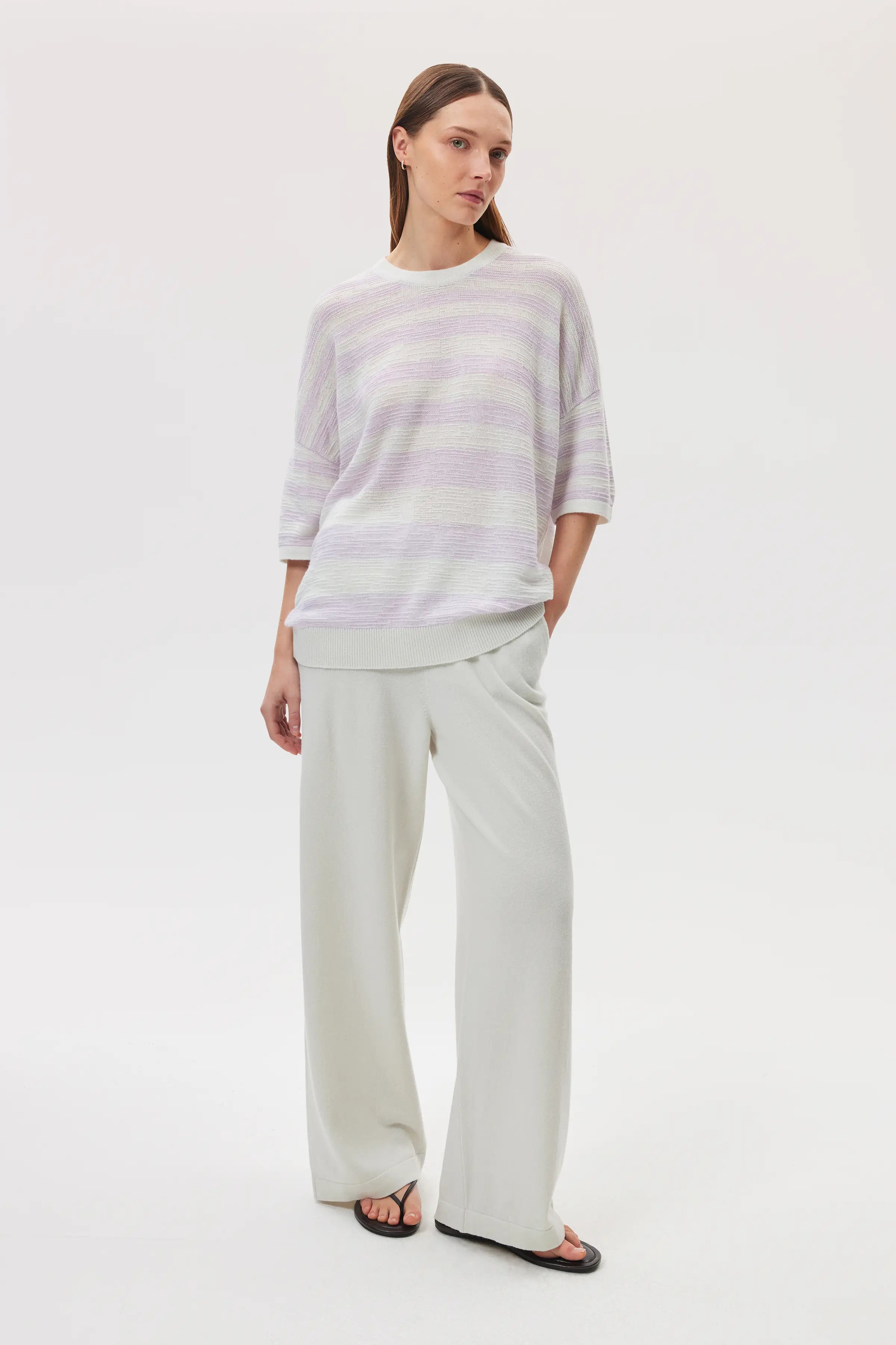 Johnstons of Elgin - Textured Stripe Oversized Cashmere T - Shirt