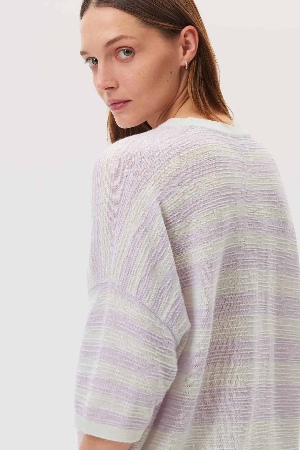 Johnstons of Elgin - Textured Stripe Oversized Cashmere T - Shirt