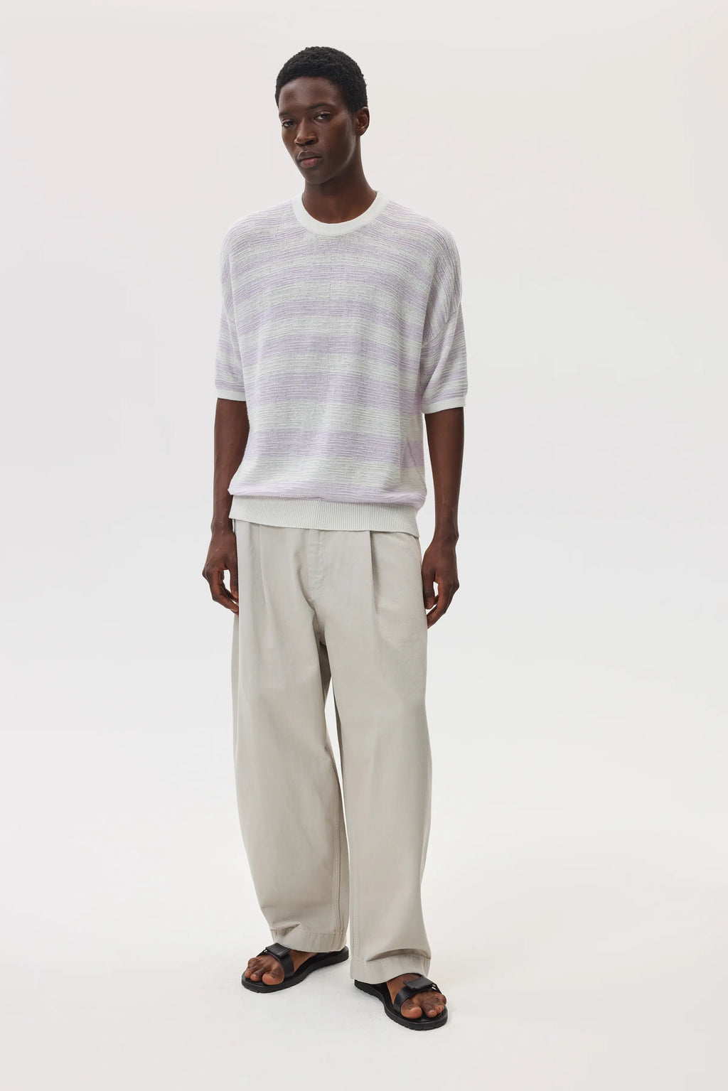 Johnstons of Elgin - Textured Stripe Oversized Cashmere T - Shirt