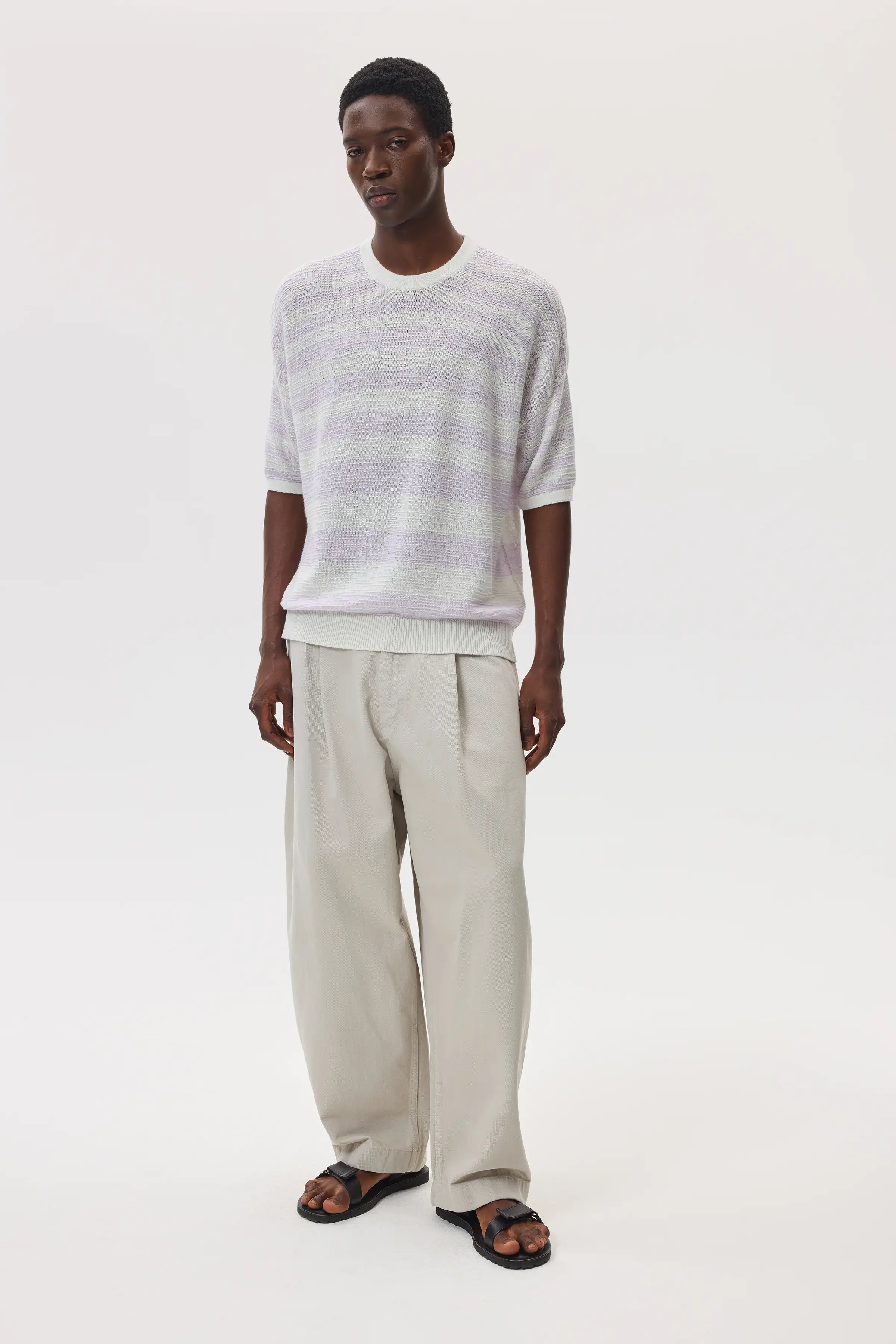 Johnstons of Elgin - Textured Stripe Oversized Cashmere T - Shirt
