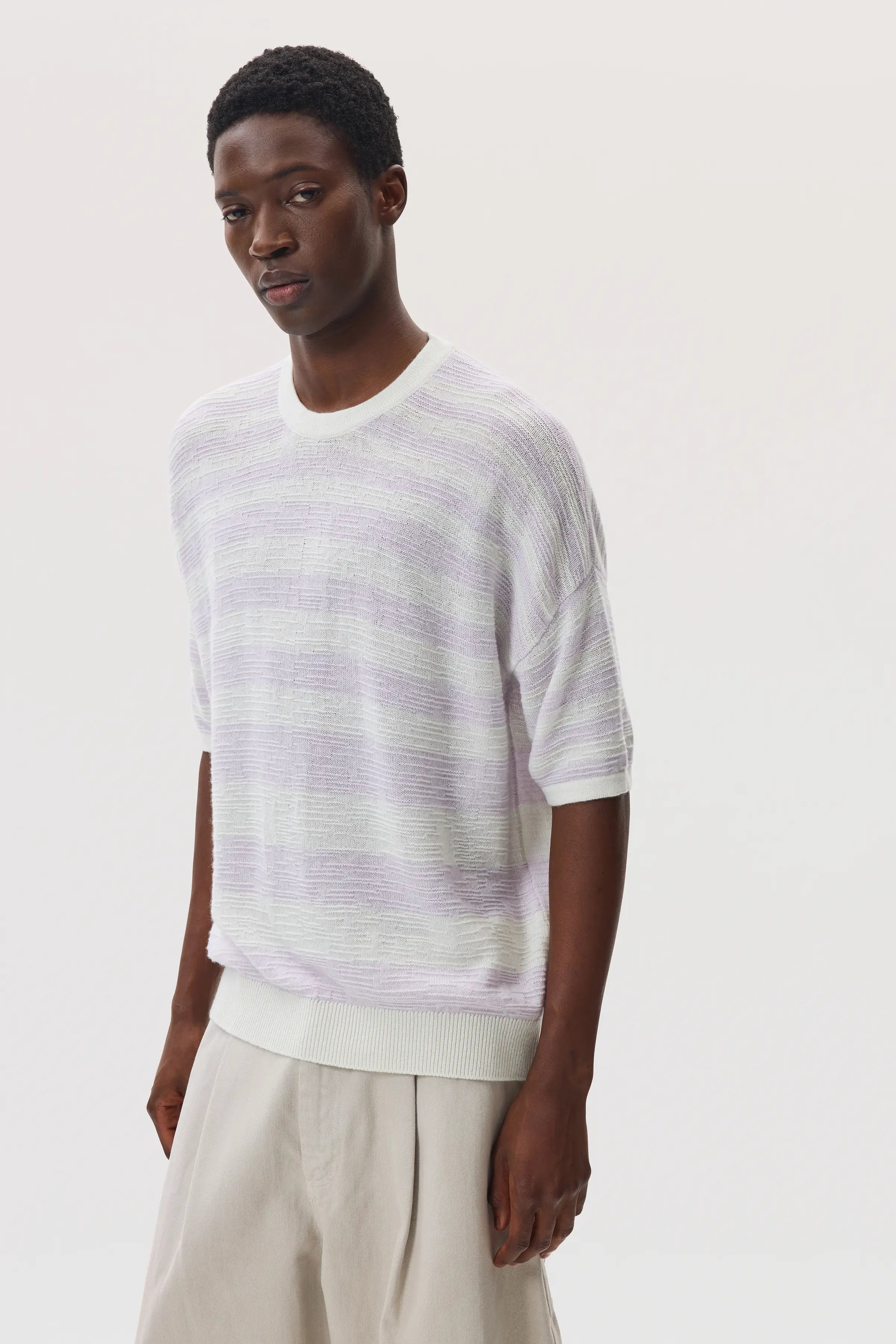 Johnstons of Elgin - Textured Stripe Oversized Cashmere T - Shirt