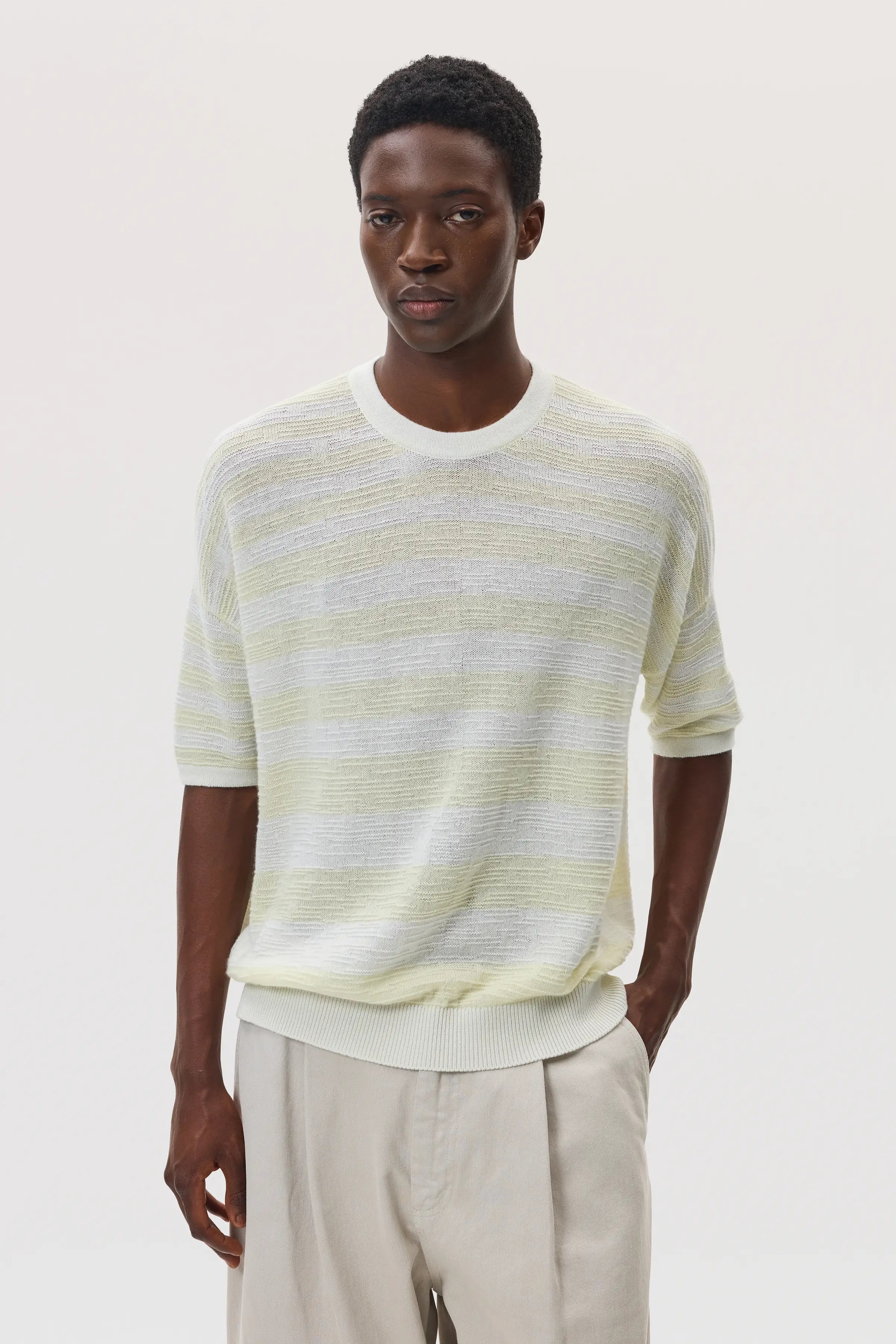 Johnstons of Elgin - Textured Stripe Oversized Cashmere T - Shirt