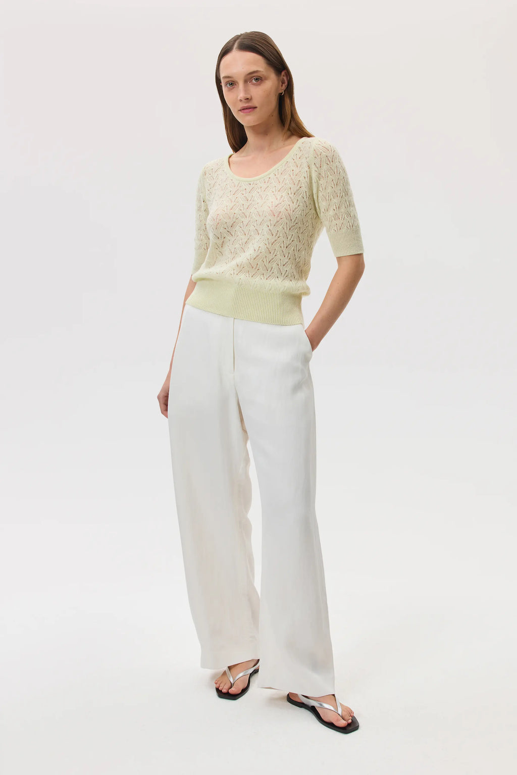 Johnstons of Elgin - Feather Lace Light Yellow Cashmere Jumper