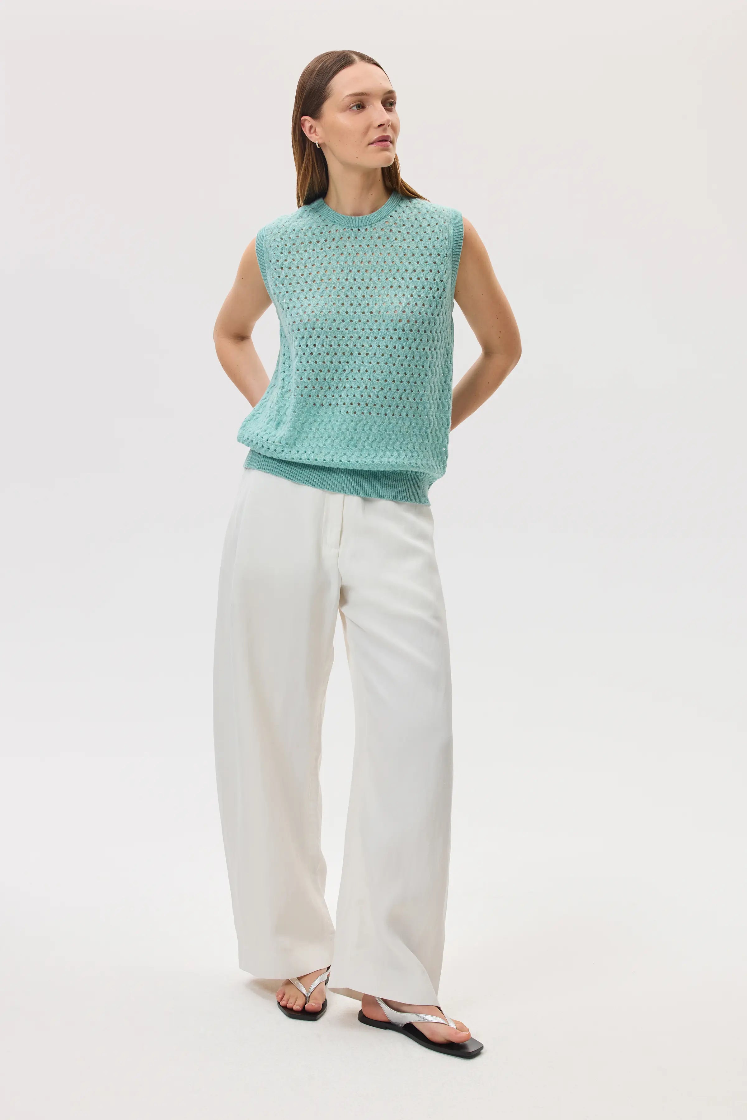 Johnstons of Elgin - Open Basketweave Green Cashmere Tank