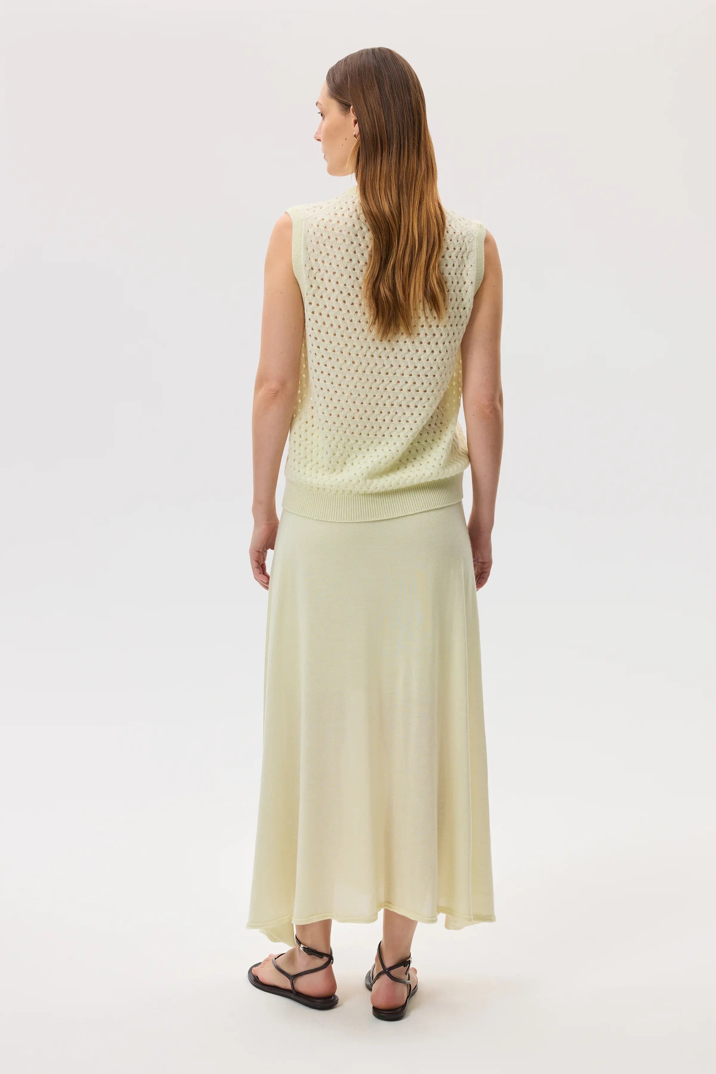 Johnstons of Elgin - Open Basketweave Light Yellow Cashmere Tank