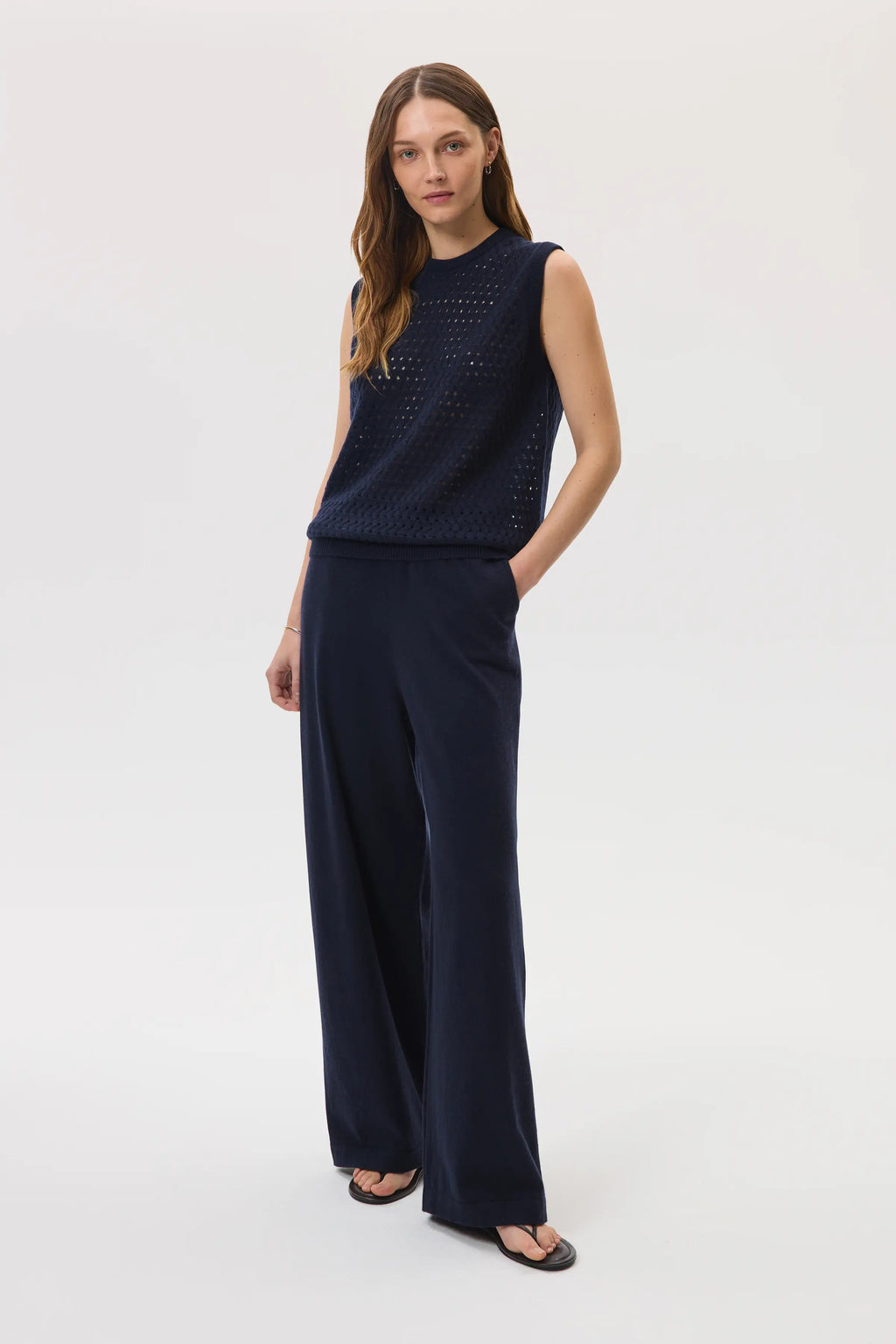Johnstons of Elgin - Open Basketweave Dark Navy Cashmere Tank
