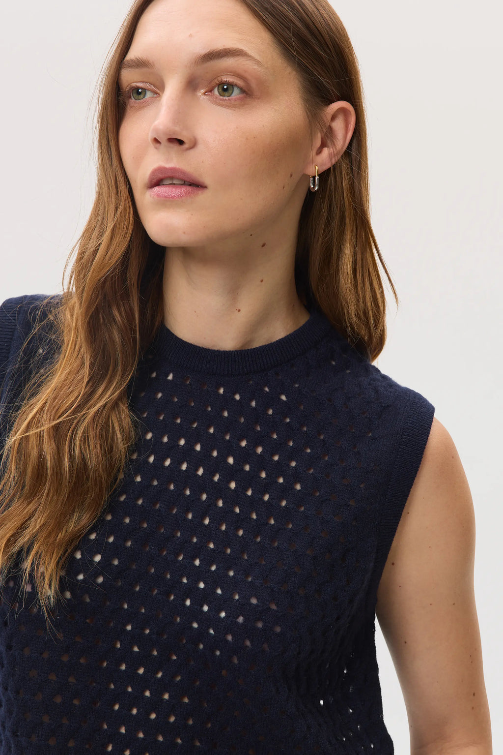 Johnstons of Elgin - Open Basketweave Dark Navy Cashmere Tank