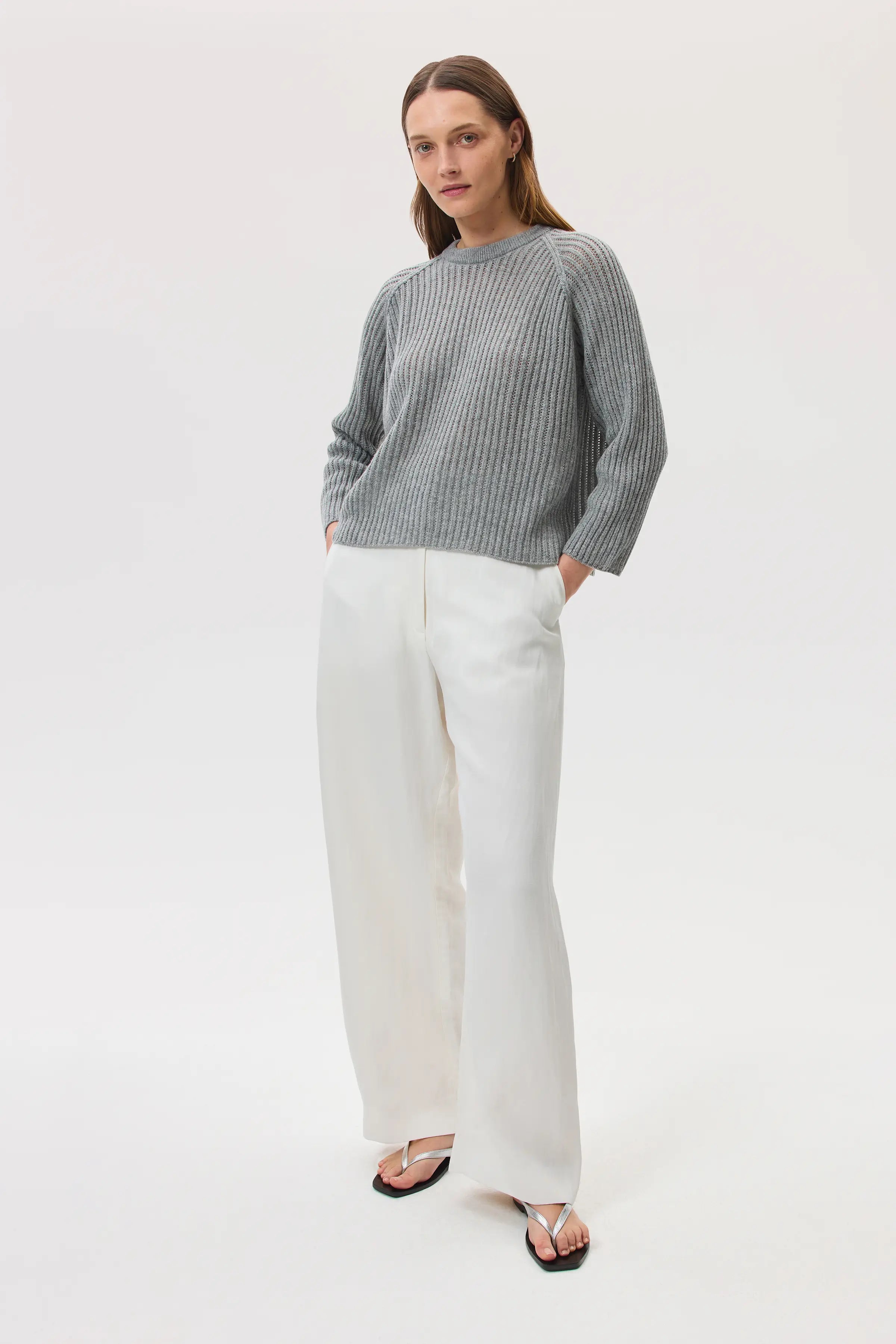 Johnstons of Elgin - Mesh Rib Cashmere Light Grey Jumper