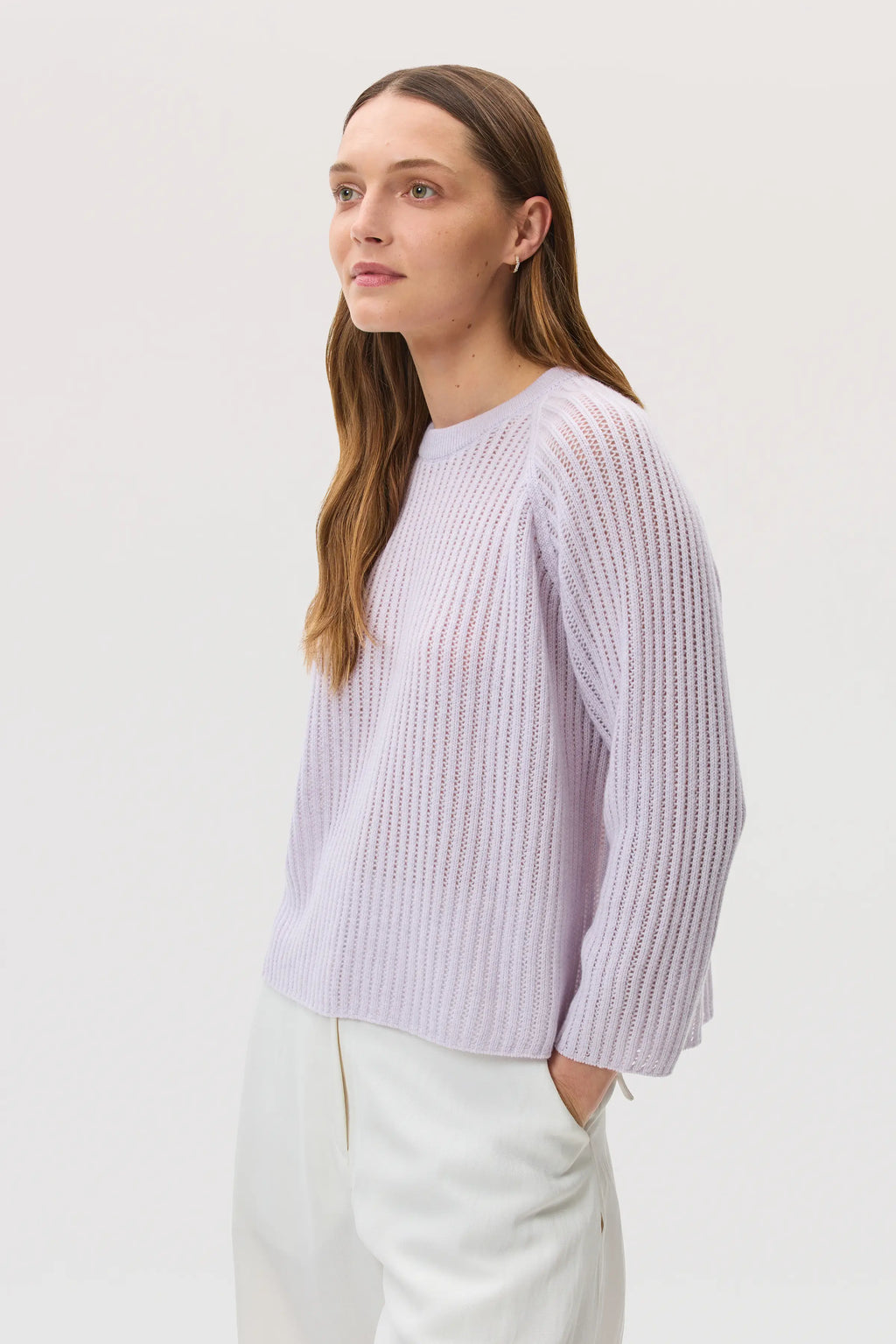 Johnstons of Elgin - Mesh Rib Light Purple Cashmere Jumper
