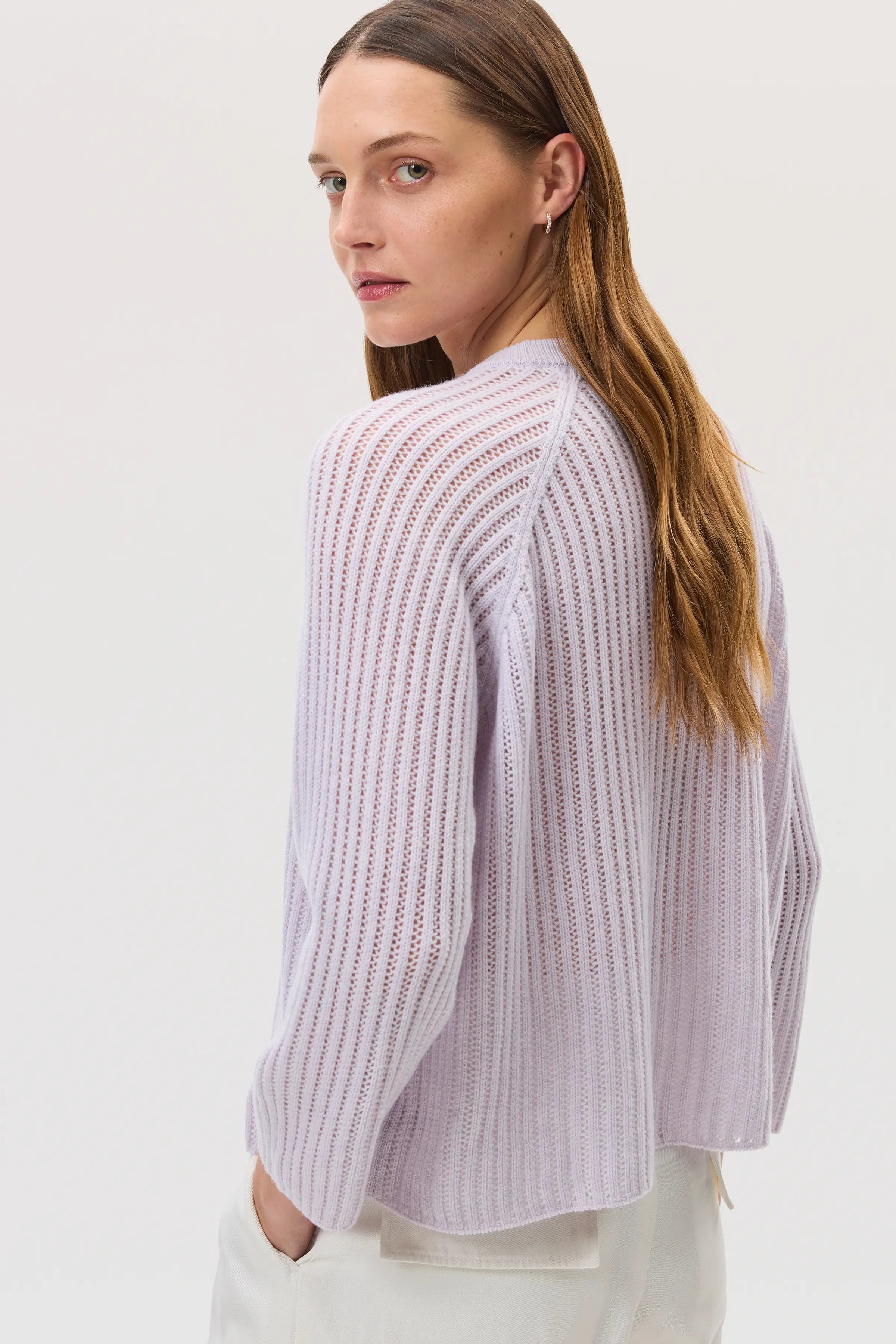 Johnstons of Elgin - Mesh Rib Light Purple Cashmere Jumper