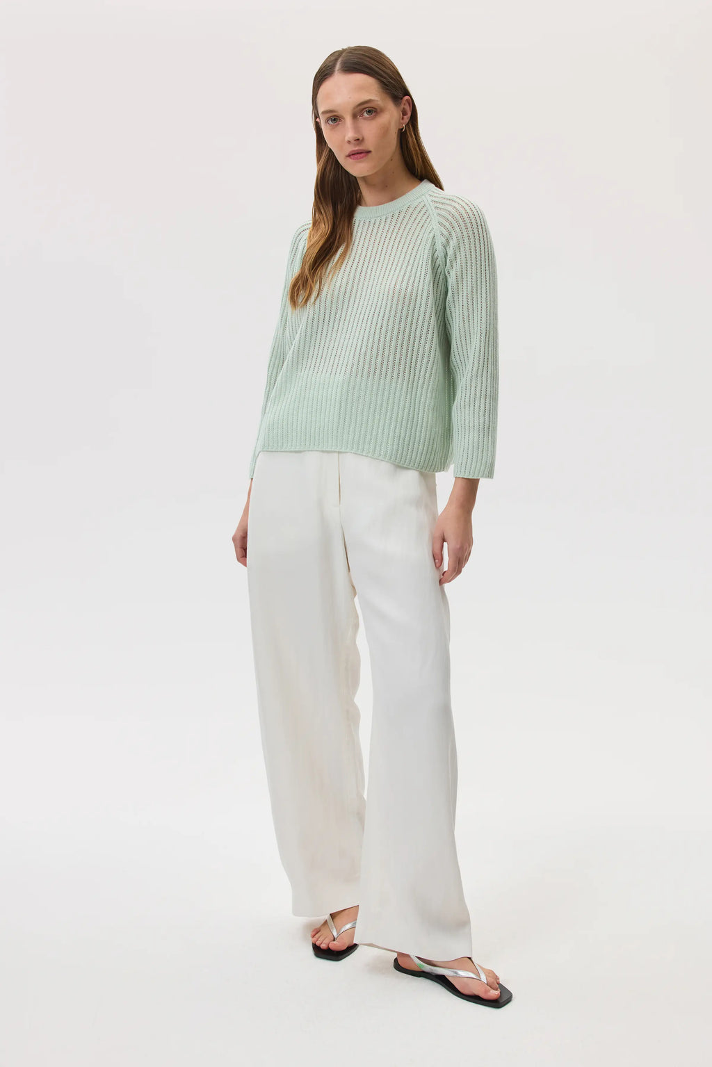 Johnstons of Elgin - Mesh Rib Light Green Cashmere Jumper
