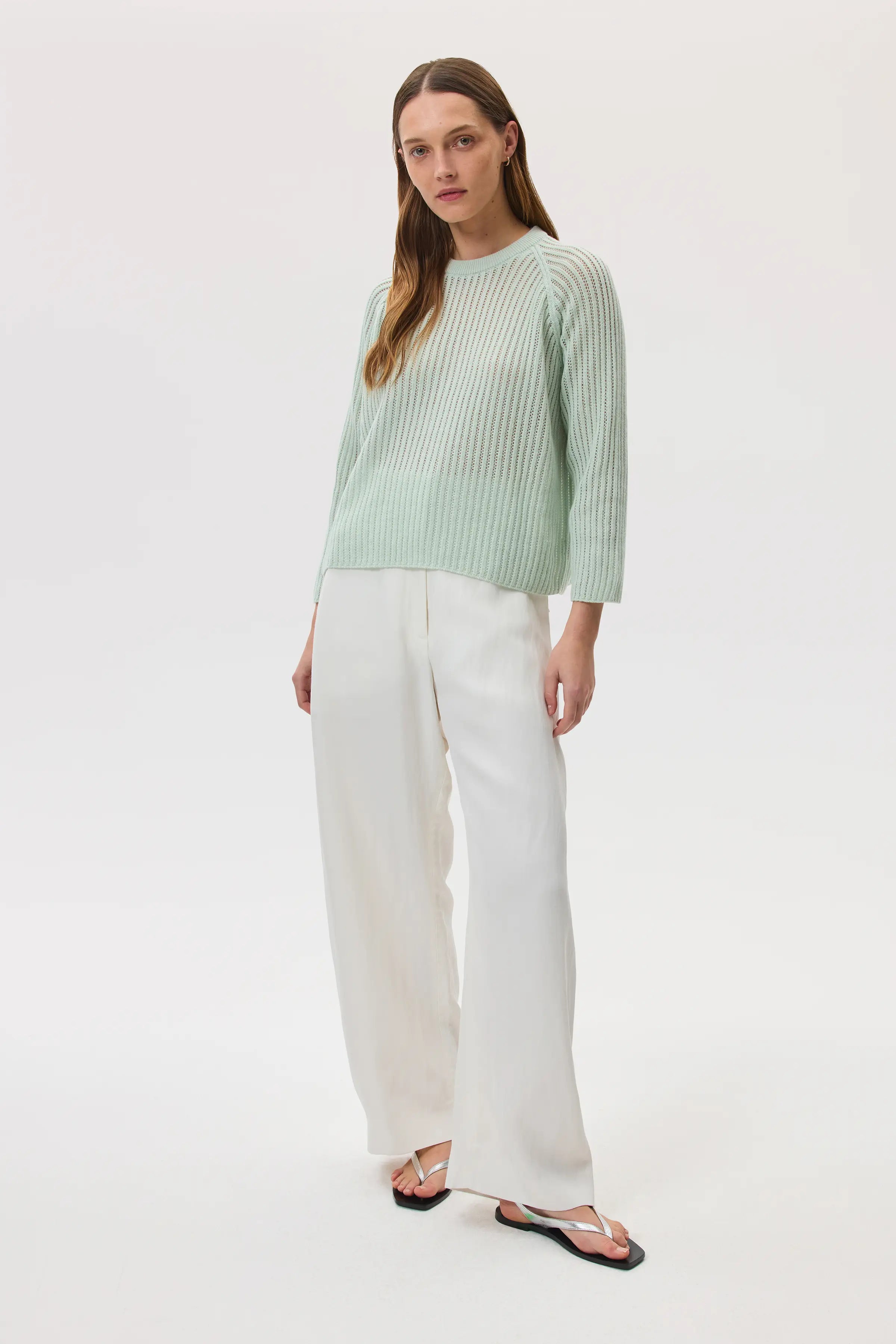 Johnstons of Elgin - Mesh Rib Light Green Cashmere Jumper