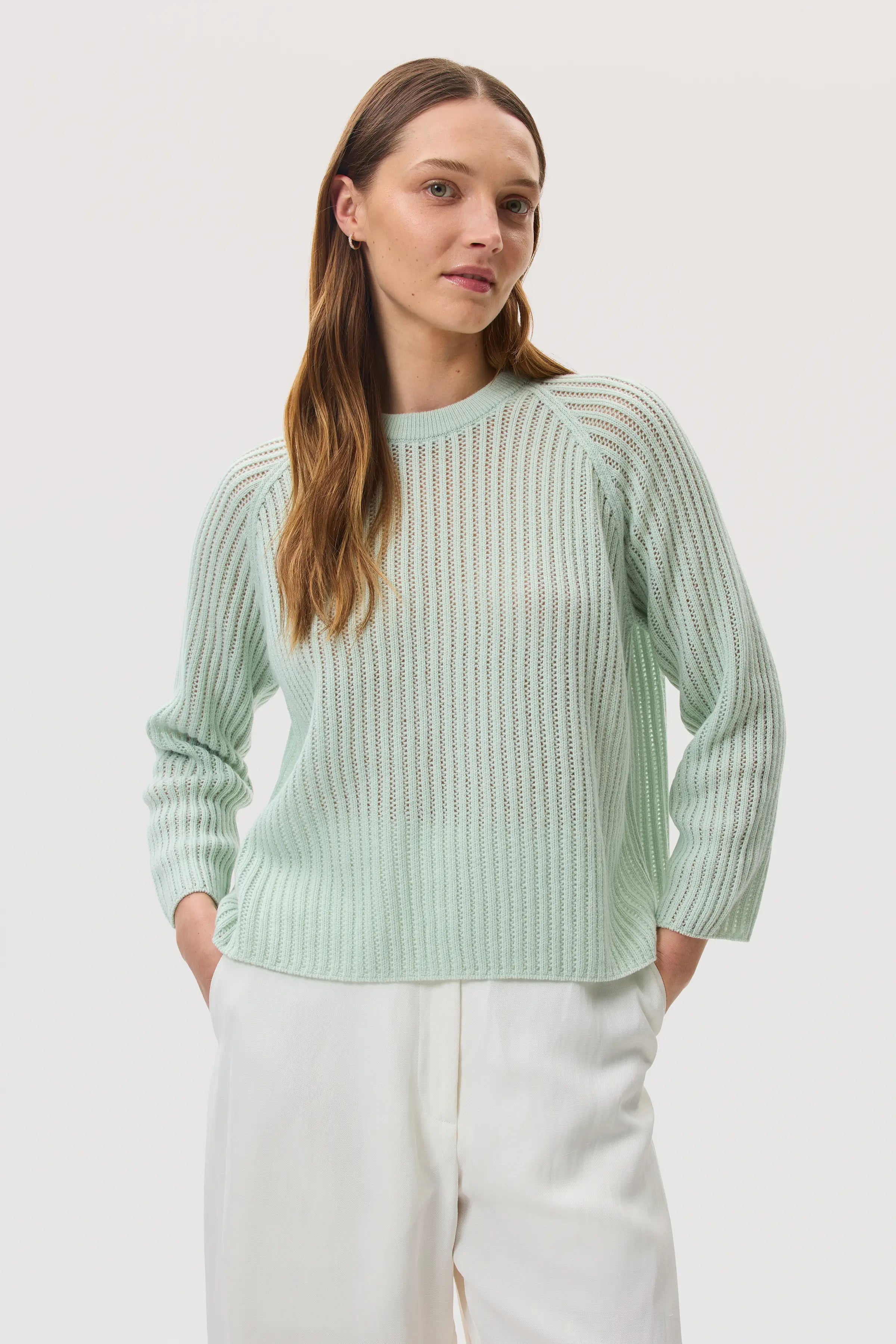 Johnstons of Elgin - Mesh Rib Light Green Cashmere Jumper