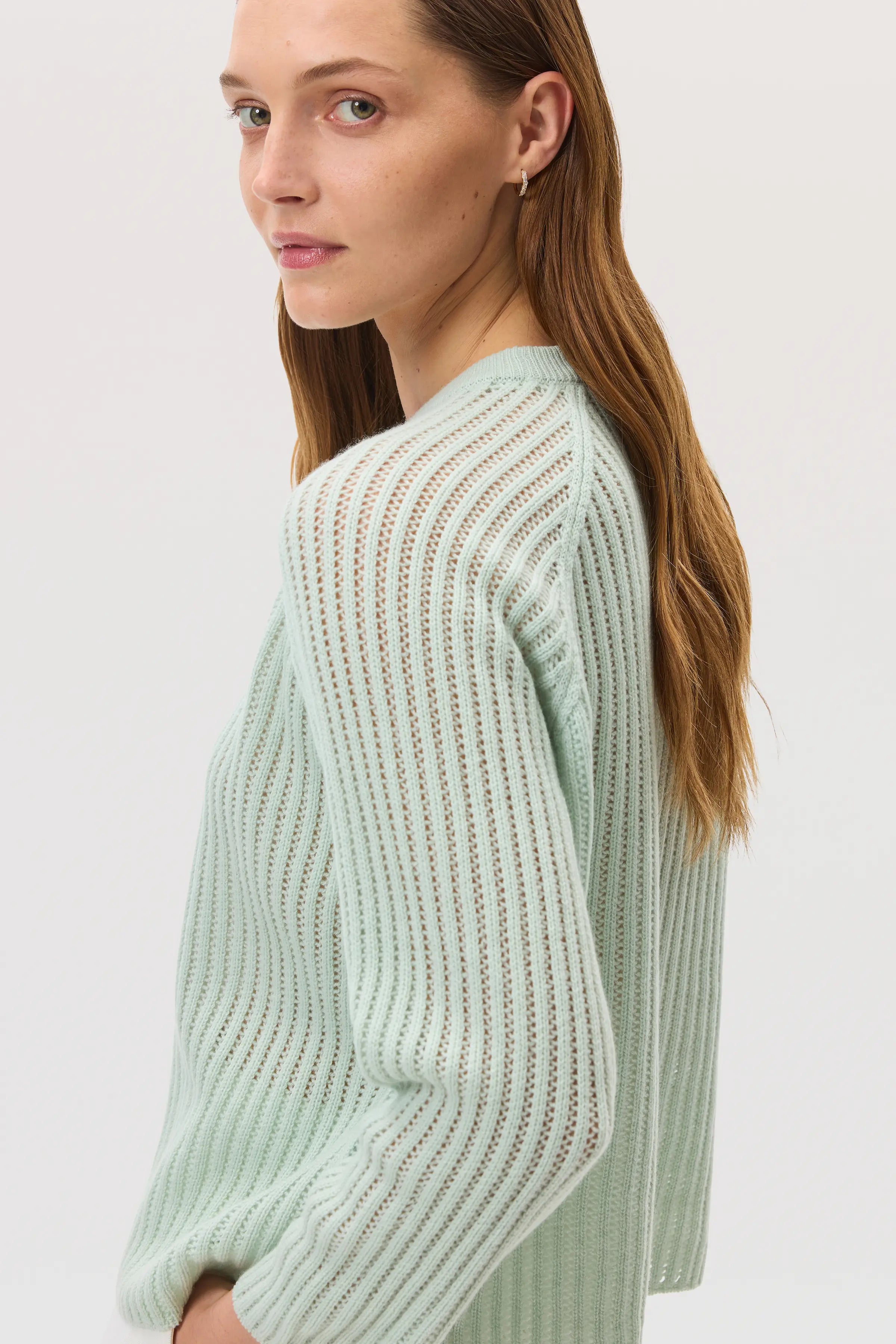 Johnstons of Elgin - Mesh Rib Light Green Cashmere Jumper