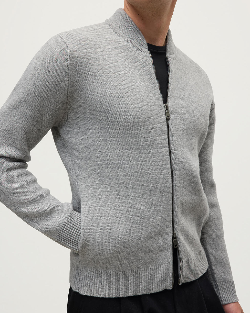 Johnstons of Elgin - Cashmere Milano Stitch Light Grey Zip Jacket