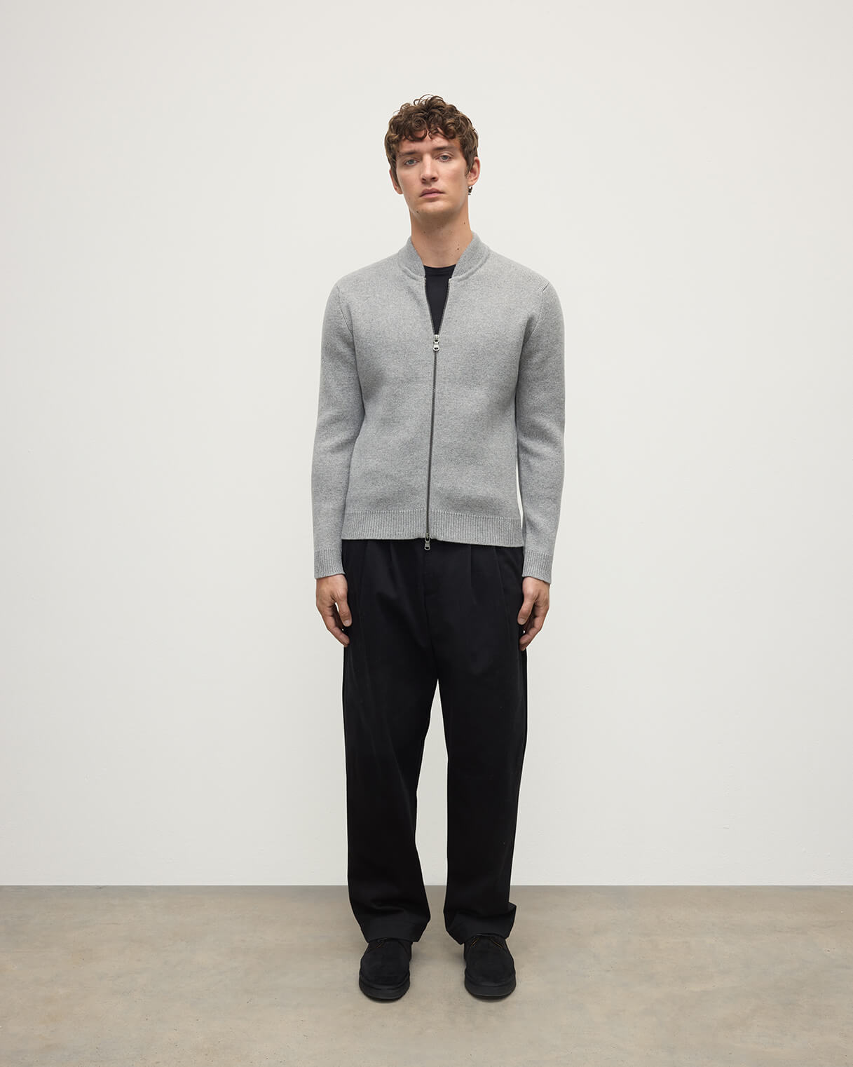 Johnstons of Elgin - Cashmere Milano Stitch Light Grey Zip Jacket