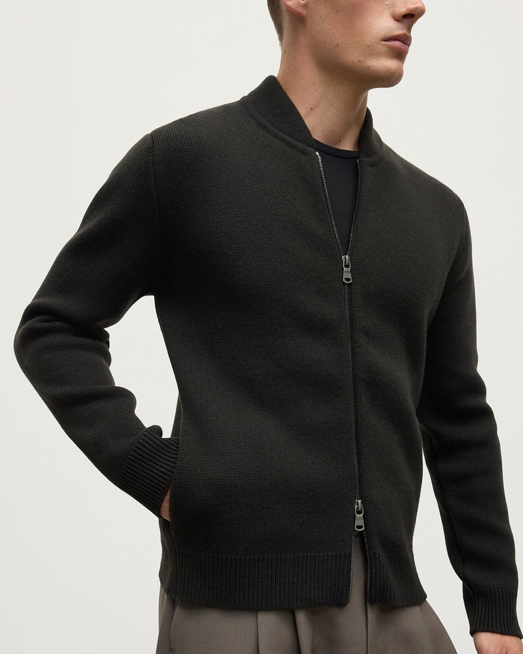 Johnstons of Elgin - Cashmere Milano Stitch Dark Grey Zip Jacket