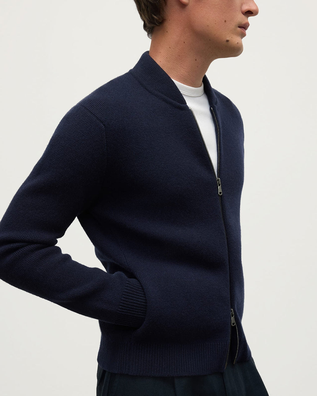 Johnstons of Elgin - Cashmere Milano Stitch Dark Navy Zip Jacket