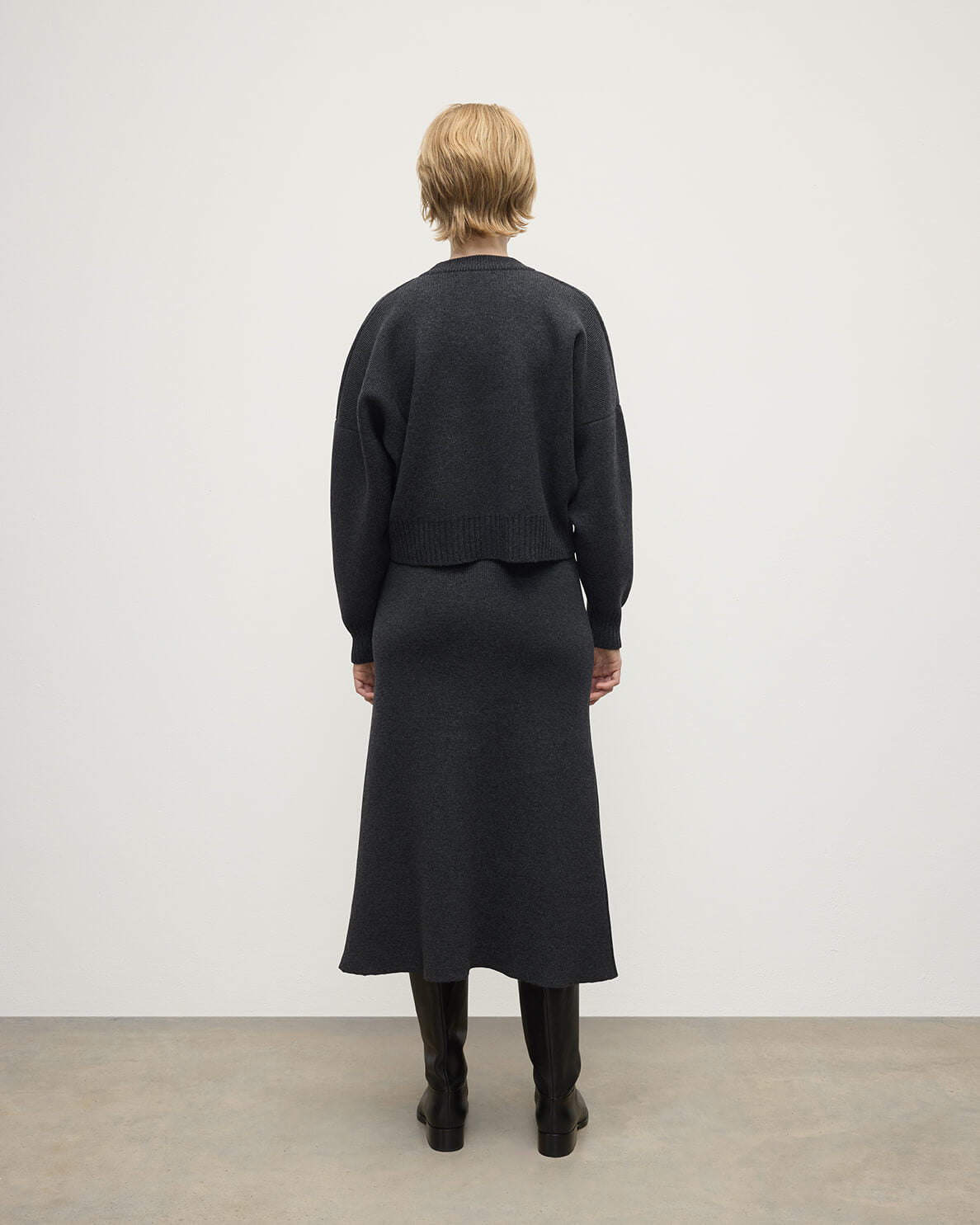 Johnstons of Elgin - A - Line Milano Dark Grey Cashmere Skirt