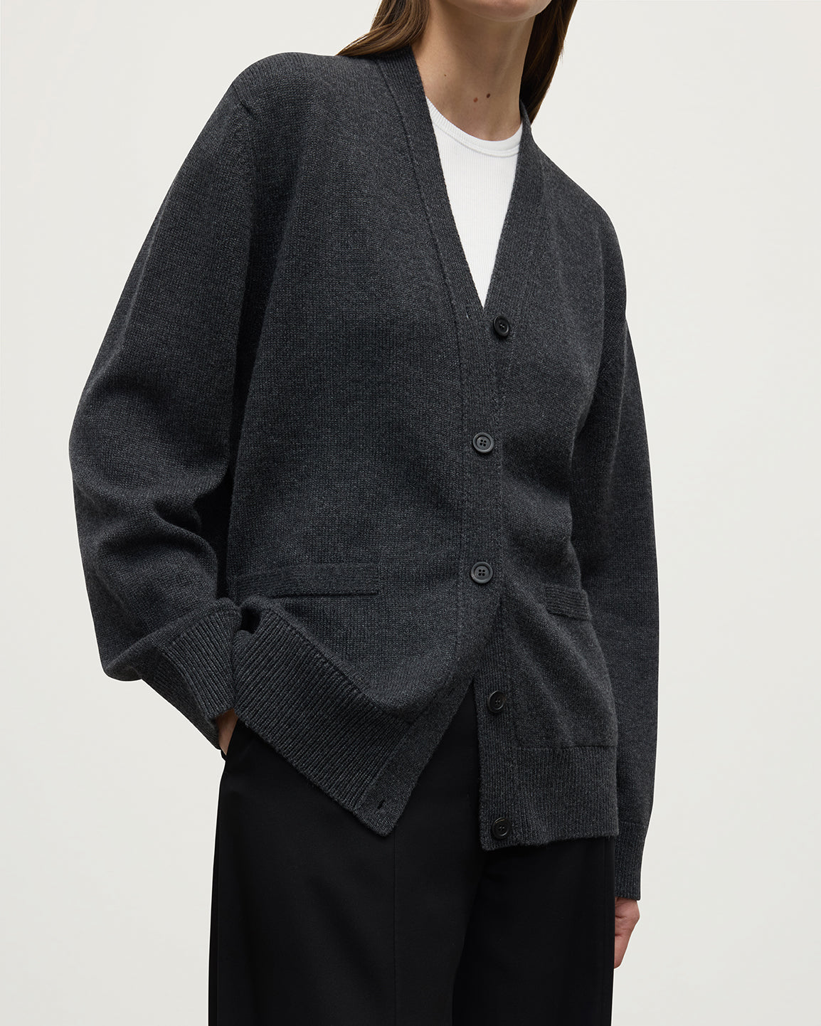 Johnstons of Elgin - Boyfriend - Fit Dark Grey Cashmere Cardigan