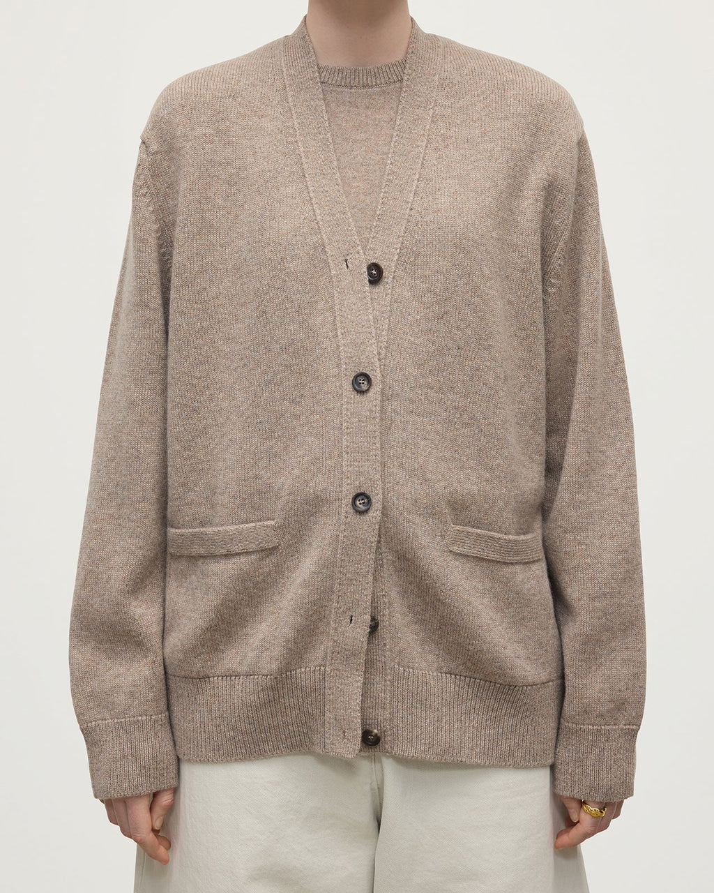 Johnstons of Elgin - Boyfriend - Fit Light Brown Cashmere Cardigan