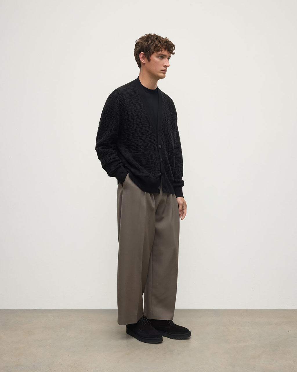 Johnstons of Elgin - Plaited Texture Black Cashmere Cardigan