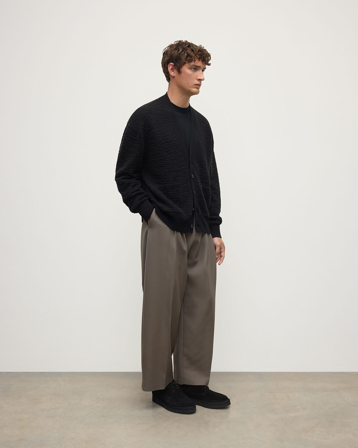 Johnstons of Elgin - Plaited Texture Black Cashmere Cardigan