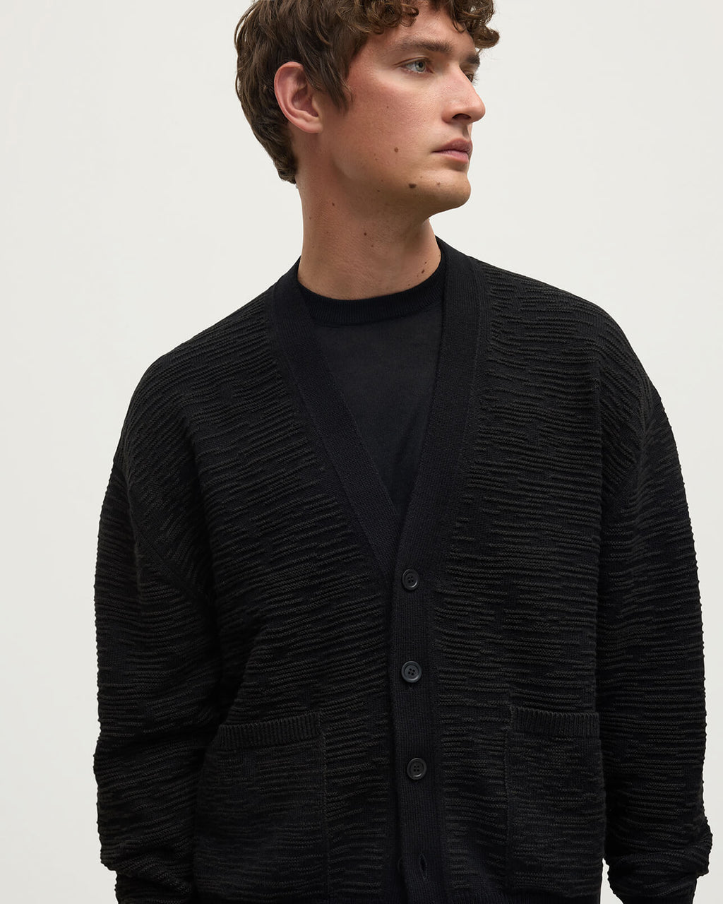 Johnstons of Elgin - Plaited Texture Black Cashmere Cardigan