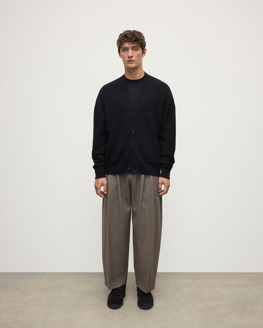 Johnstons of Elgin - Plaited Texture Black Cashmere Cardigan