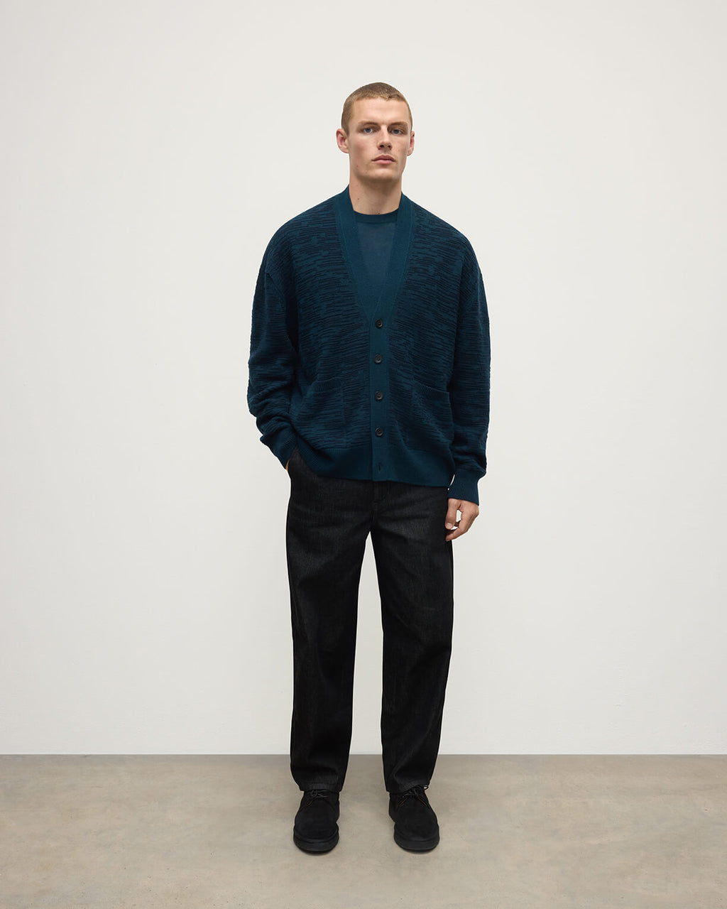 Johnstons of Elgin - Plaited Texture Dark Green Cashmere Cardigan