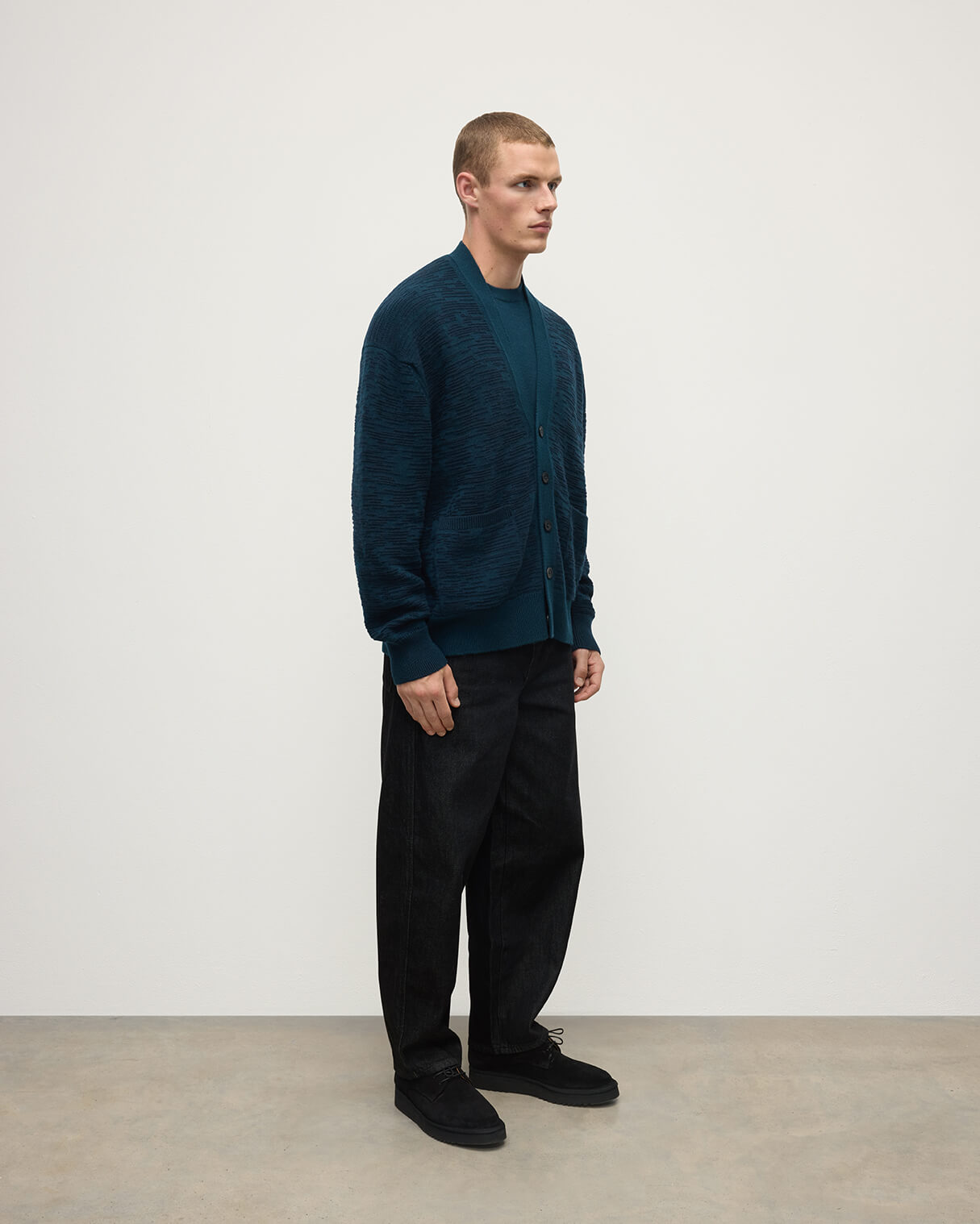 Johnstons of Elgin - Plaited Texture Dark Green Cashmere Cardigan
