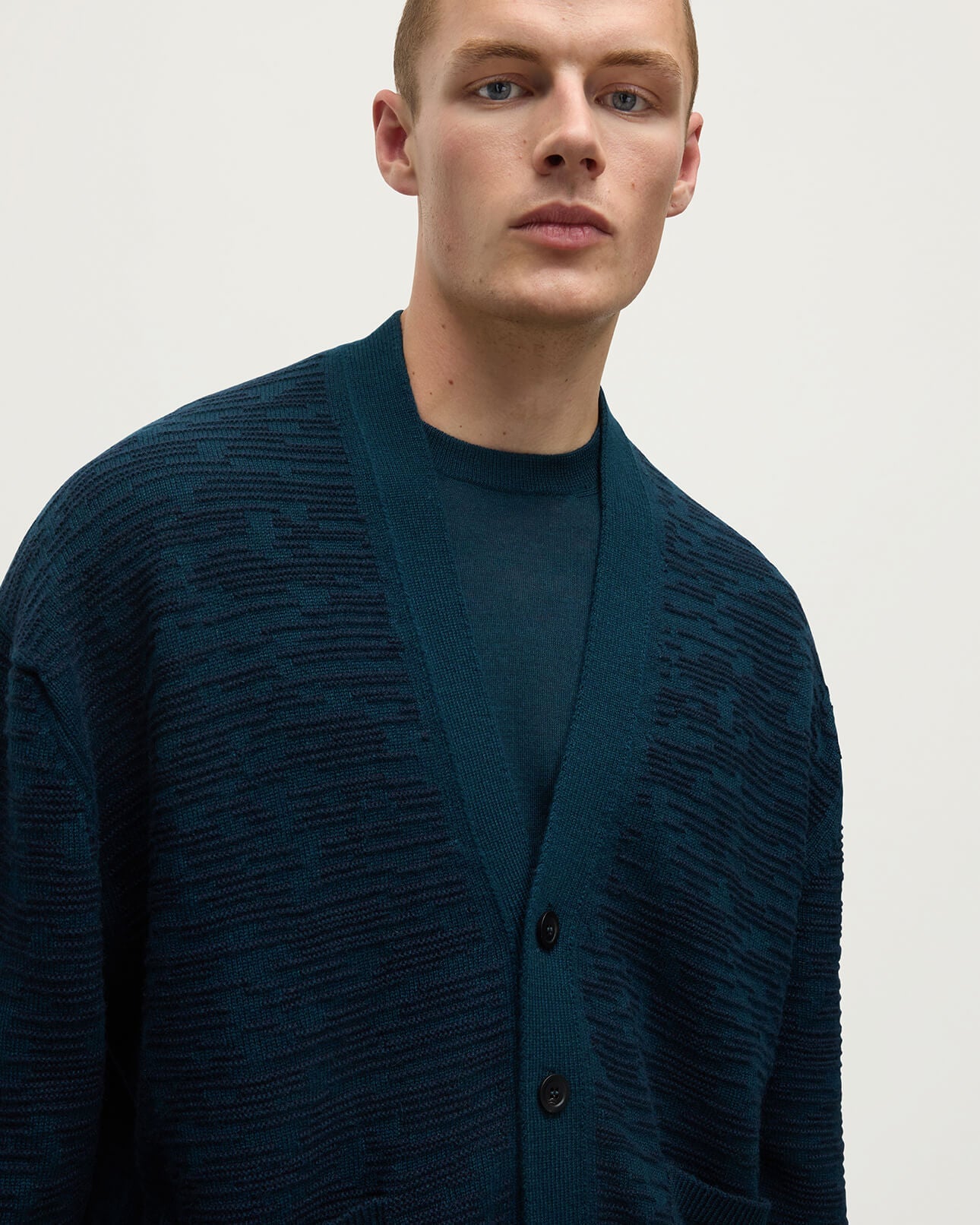 Johnstons of Elgin - Plaited Texture Dark Green Cashmere Cardigan