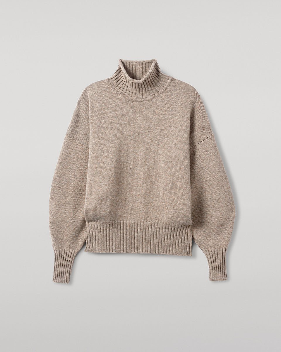 Johnstons of Elgin - High Neck Light Brown Cashmere Jumper