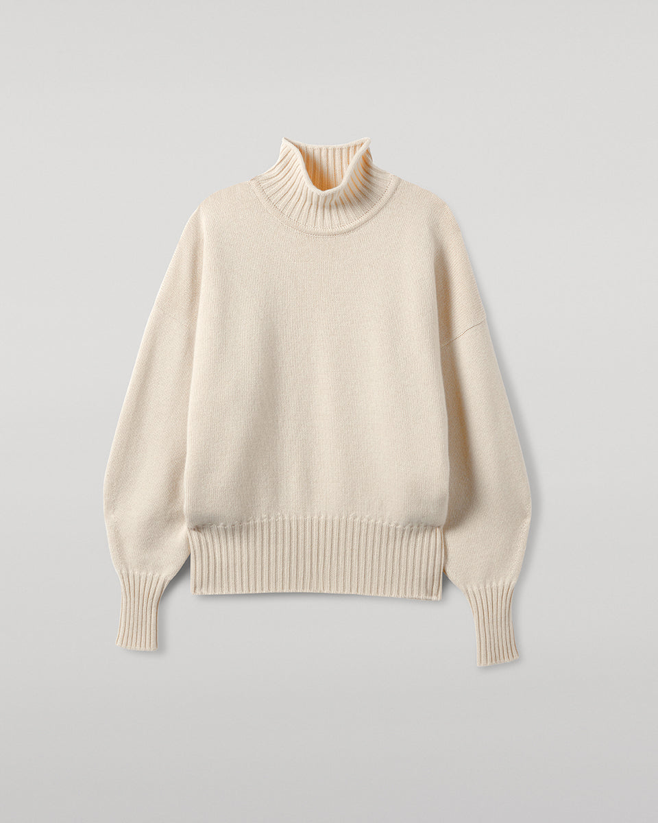 Johnstons of Elgin - High Neck Cream Cashmere Jumper