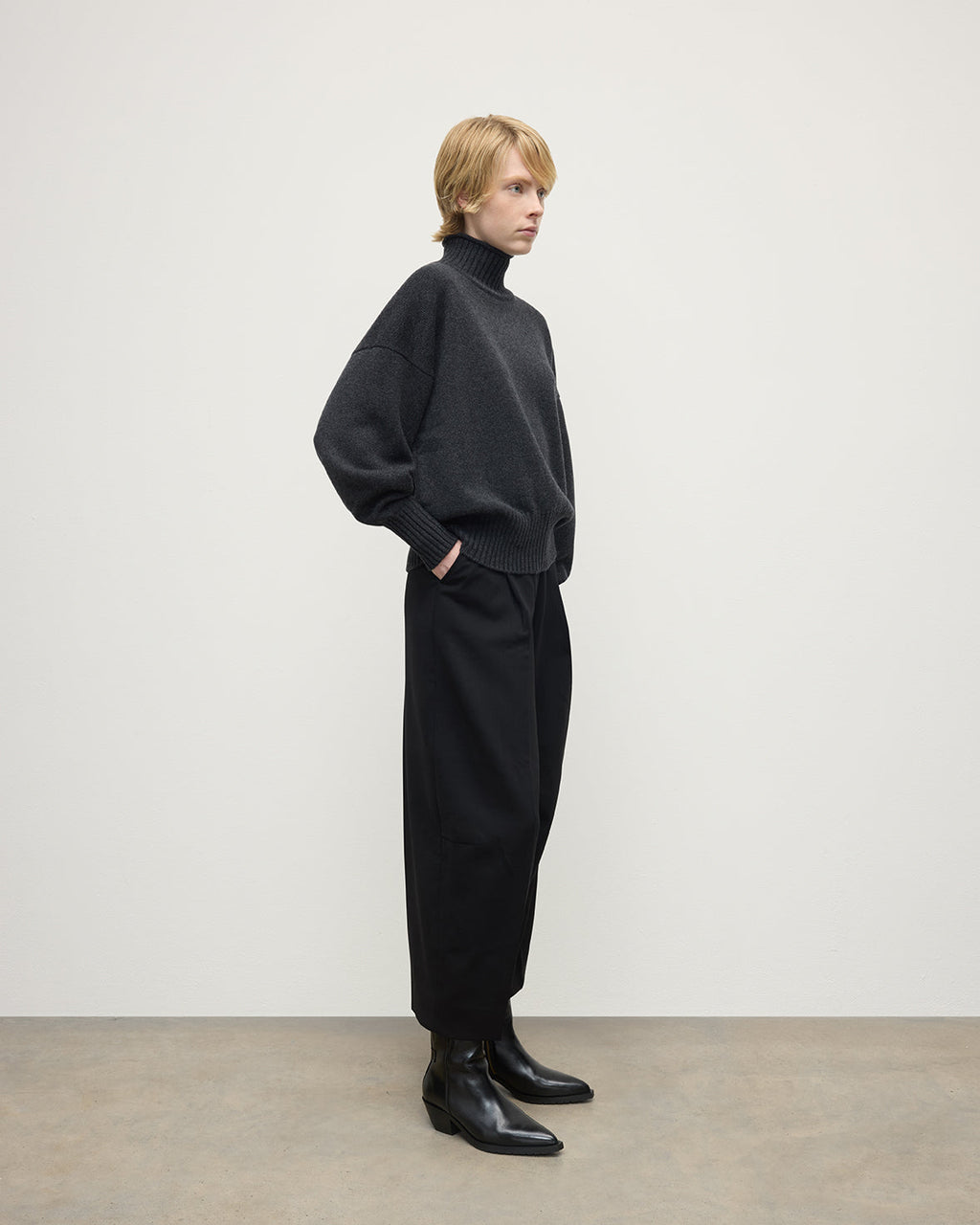 Johnstons of Elgin - High Neck Dark Grey Cashmere Jumper